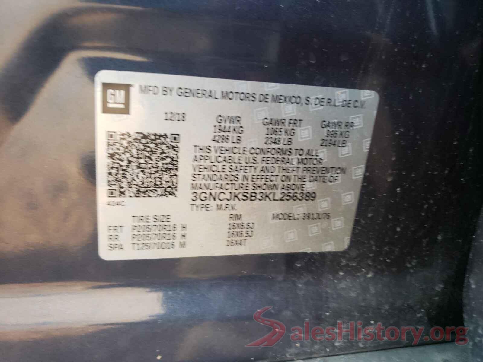 3GNCJKSB3KL256389 2019 CHEVROLET TRAX