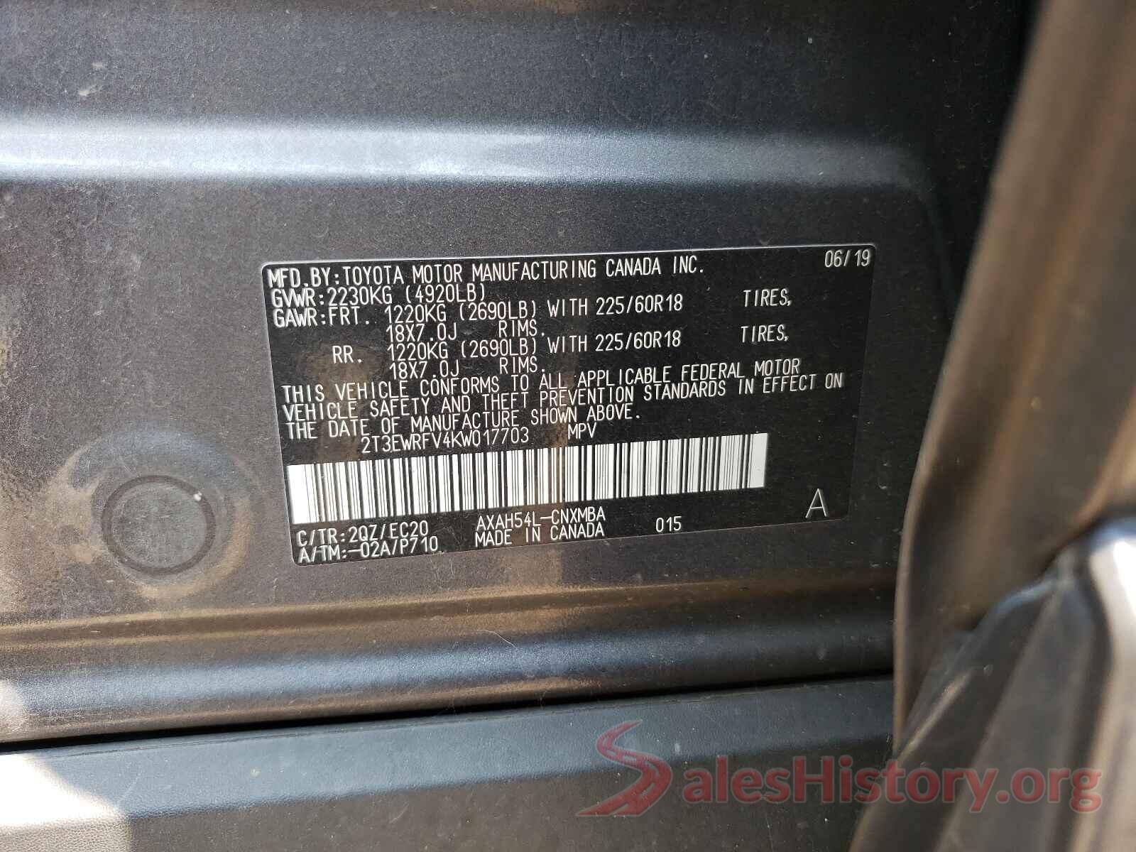 2T3EWRFV4KW017703 2019 TOYOTA RAV4