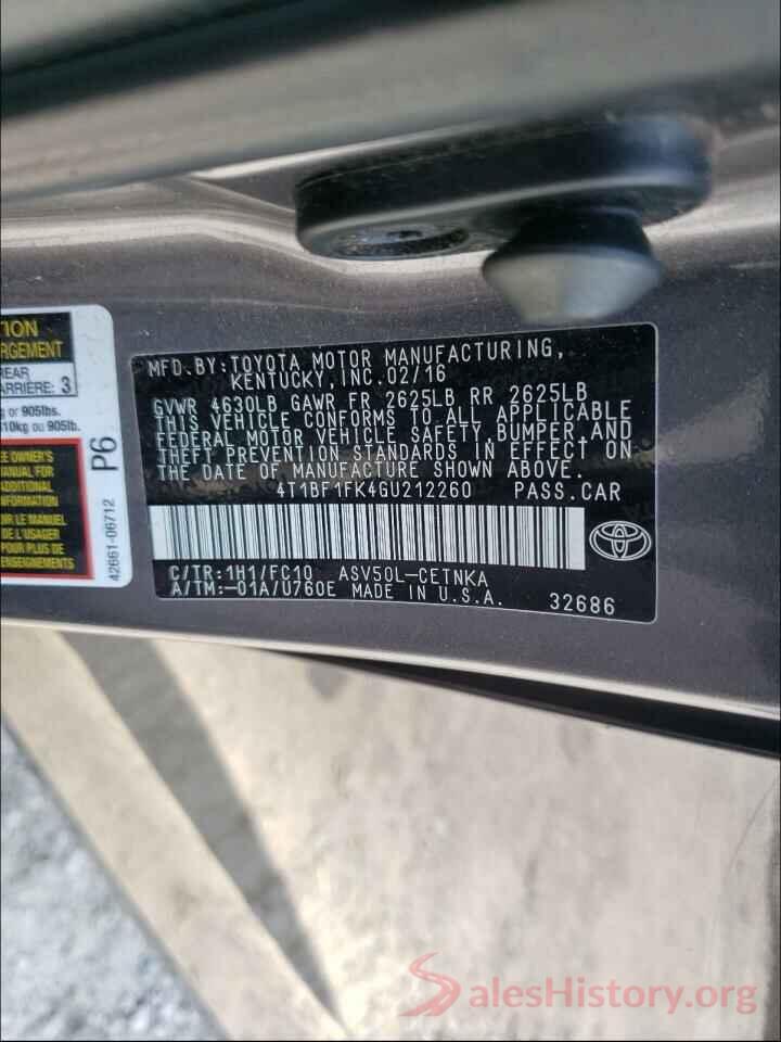 4T1BF1FK4GU212260 2016 TOYOTA CAMRY