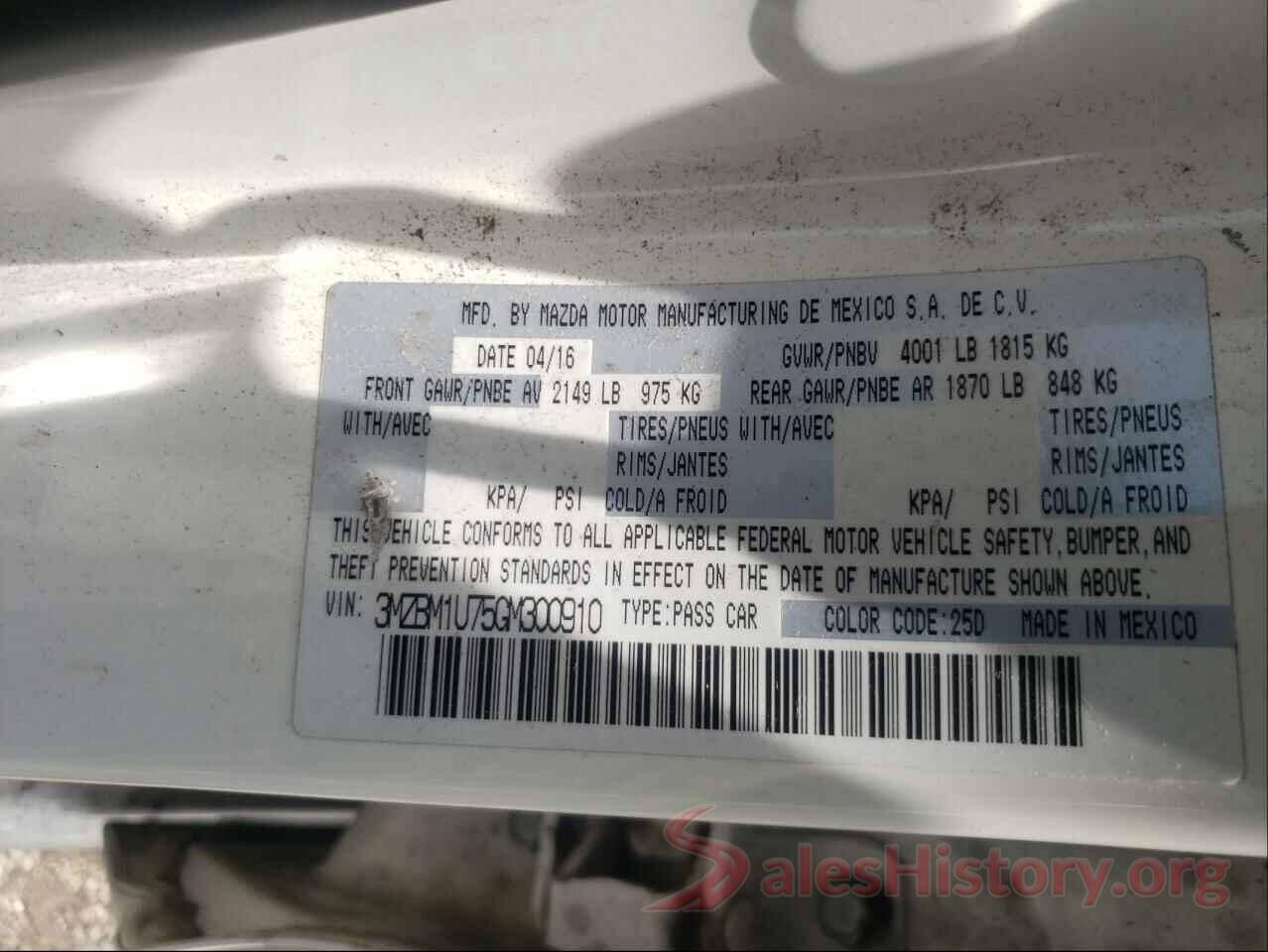 3MZBM1U75GM300910 2016 MAZDA 3