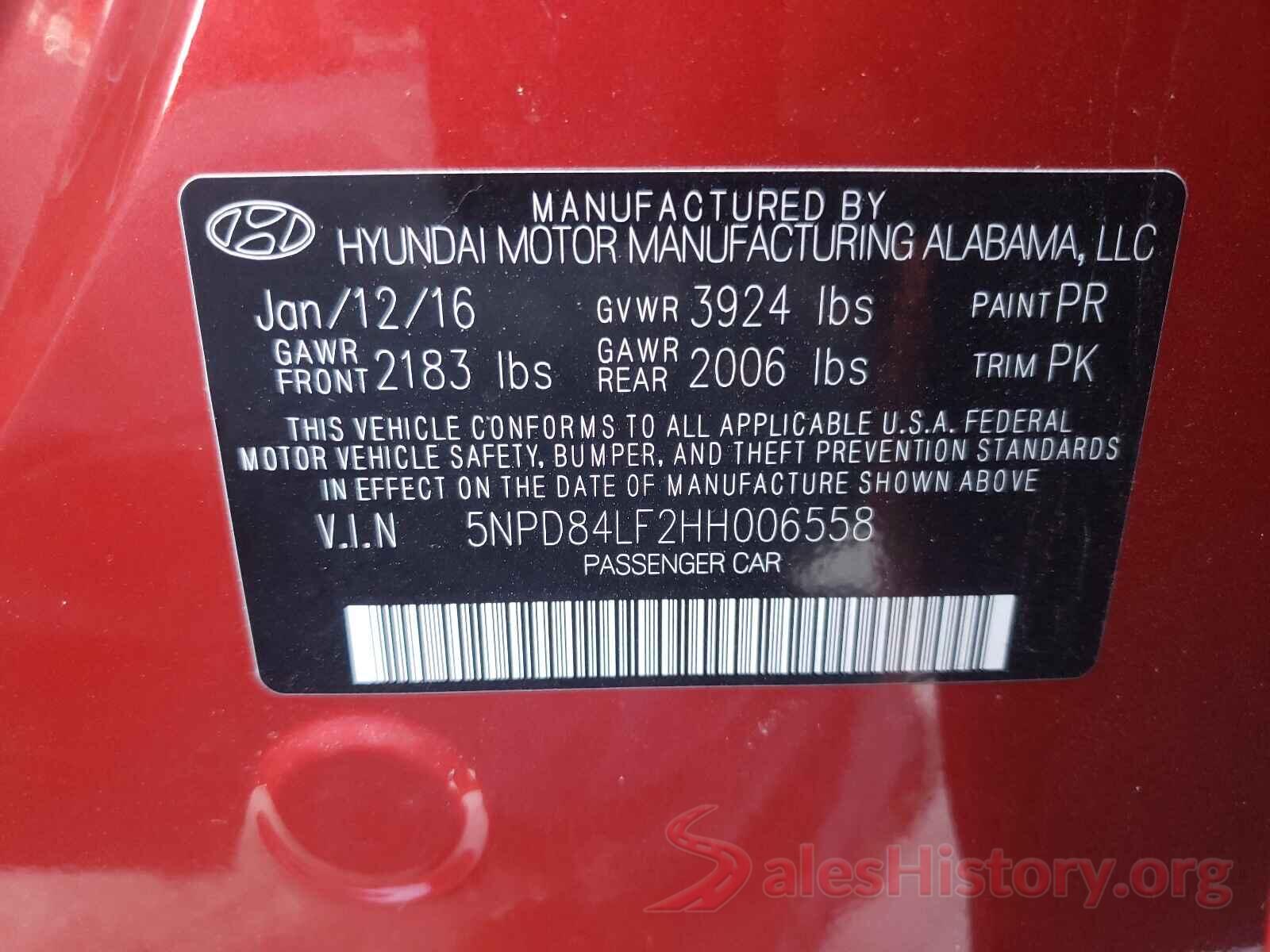 5NPD84LF2HH006558 2017 HYUNDAI ELANTRA