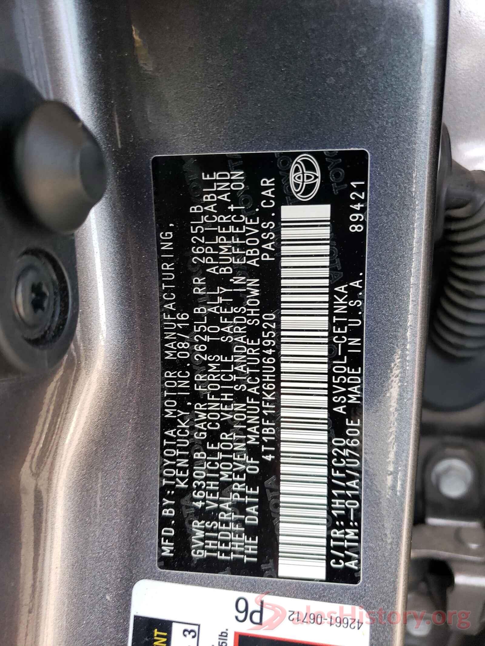 4T1BF1FK6HU649520 2017 TOYOTA CAMRY