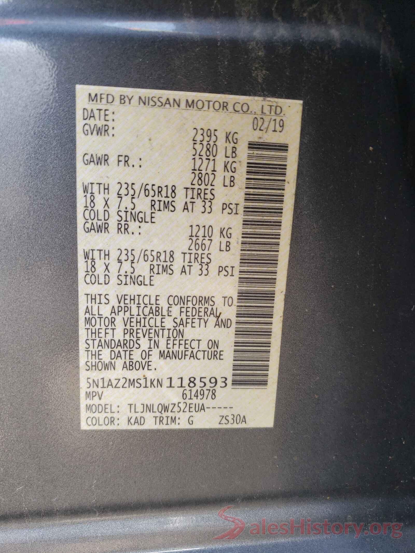 5N1AZ2MS1KN118593 2019 NISSAN MURANO