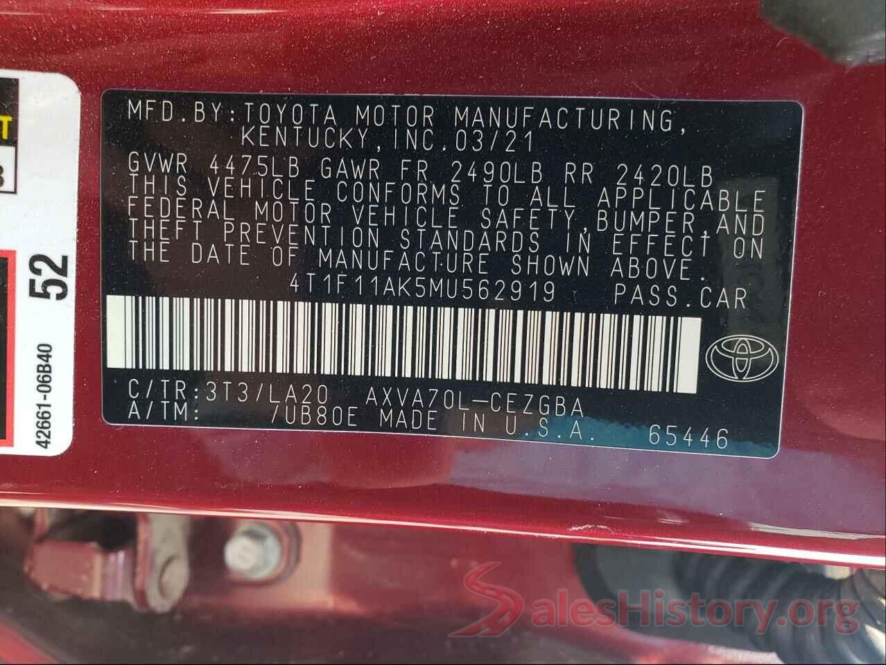 4T1F11AK5MU562919 2021 TOYOTA CAMRY