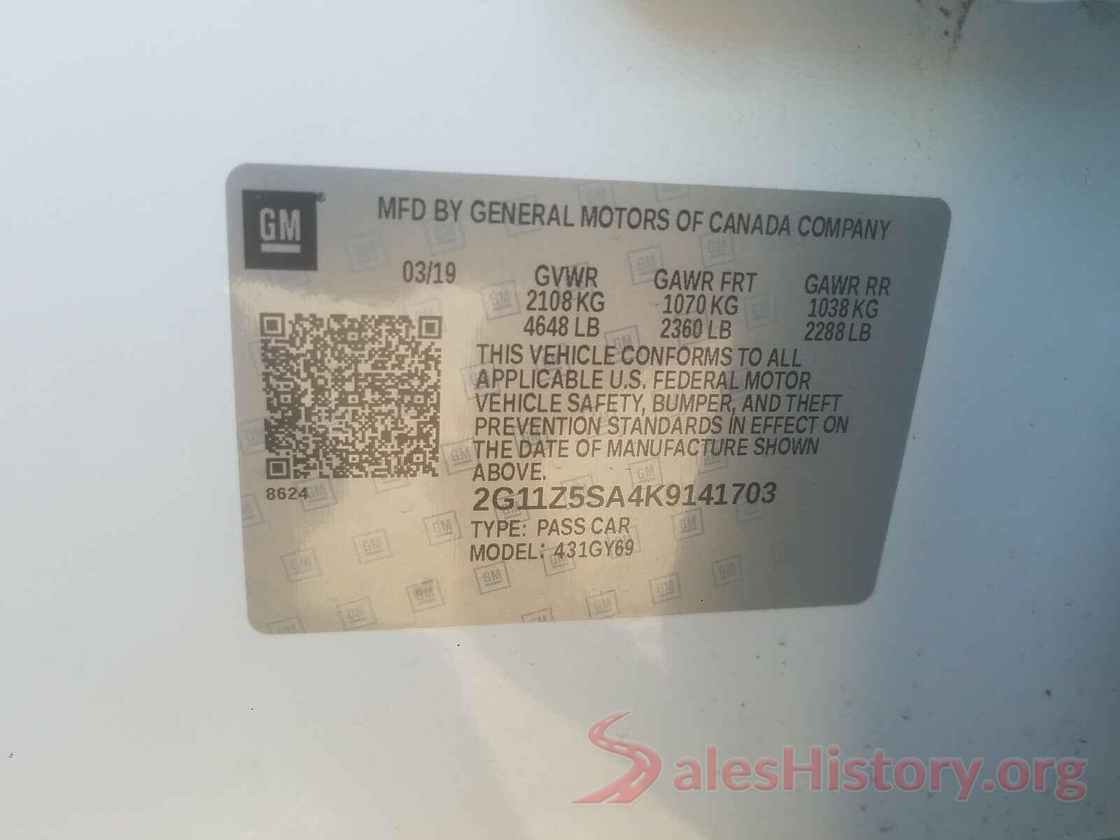 2G11Z5SA4K9141703 2019 CHEVROLET IMPALA