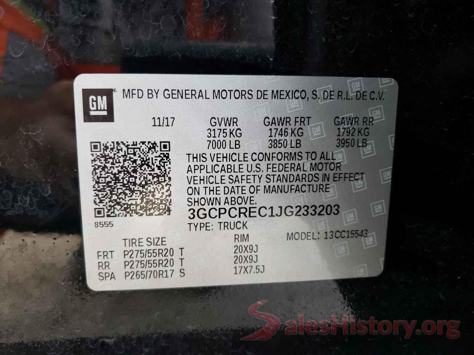 3GCPCREC1JG233203 2018 CHEVROLET SILVERADO