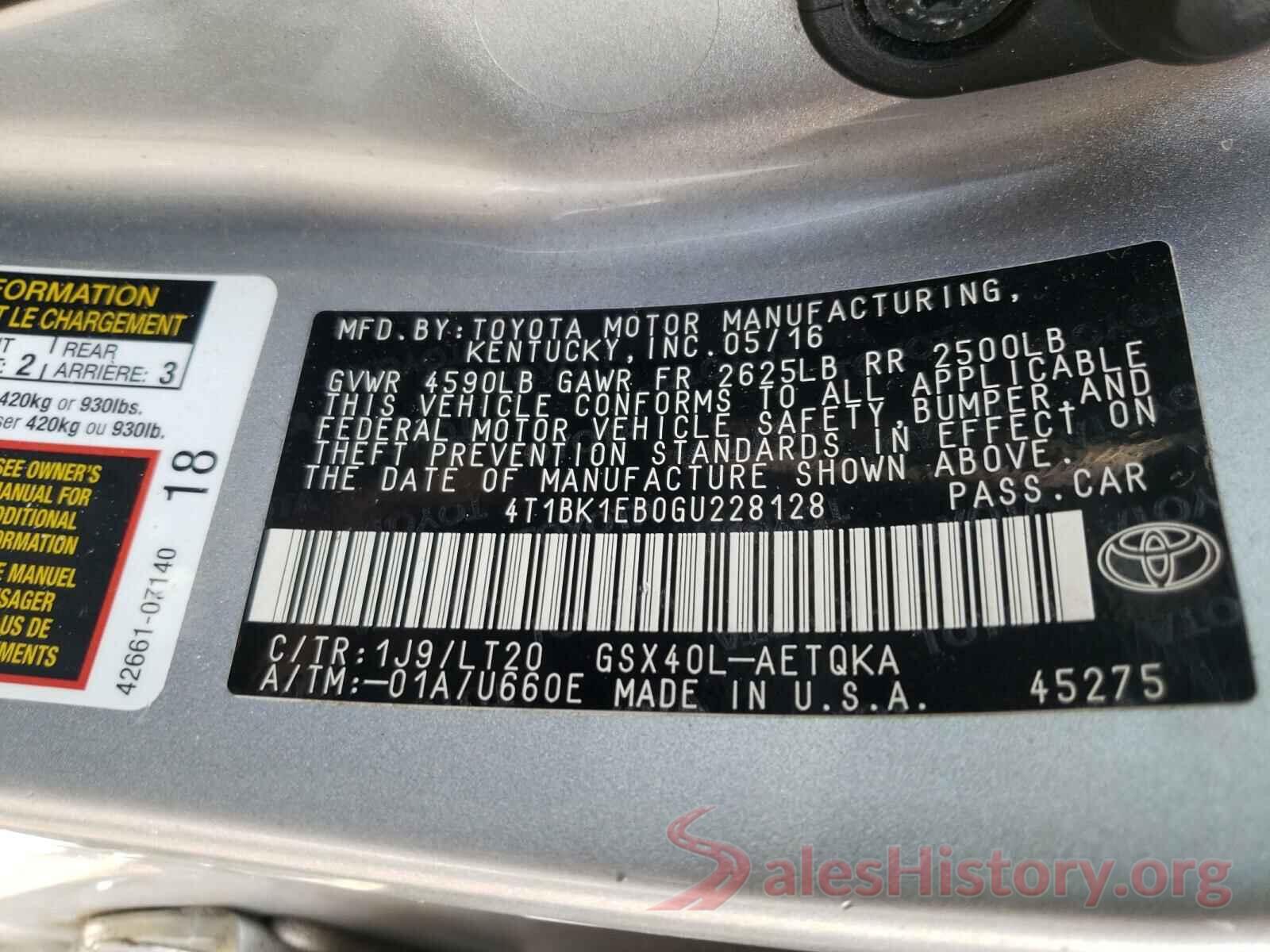 4T1BK1EB0GU228128 2016 TOYOTA AVALON