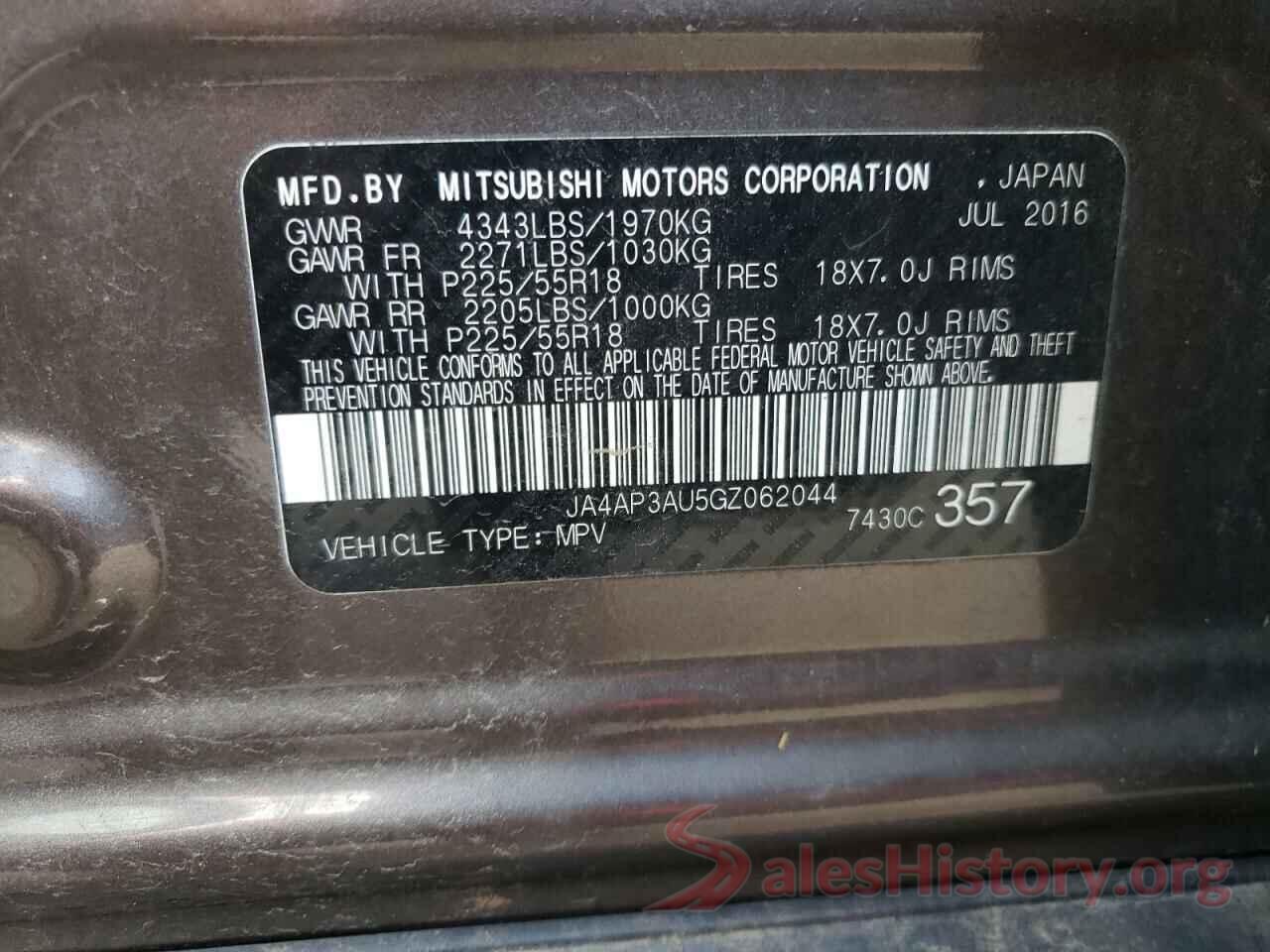 JA4AP3AU5GZ062044 2016 MITSUBISHI OUTLANDER