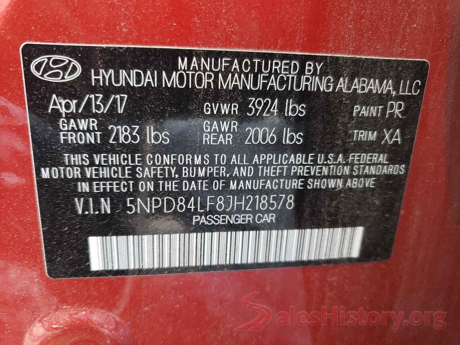 5NPD84LF8JH218578 2018 HYUNDAI ELANTRA