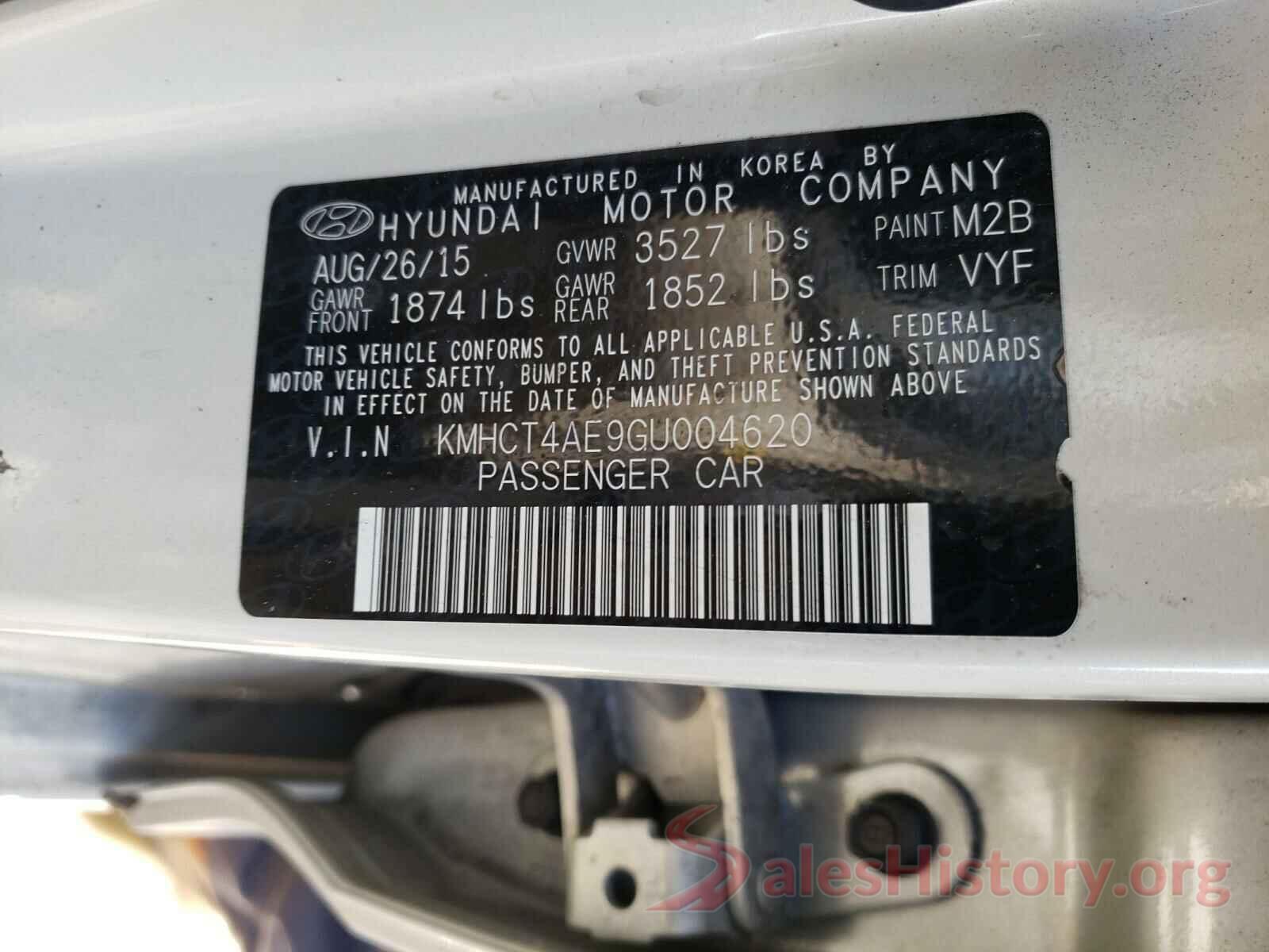 KMHCT4AE9GU004620 2016 HYUNDAI ACCENT