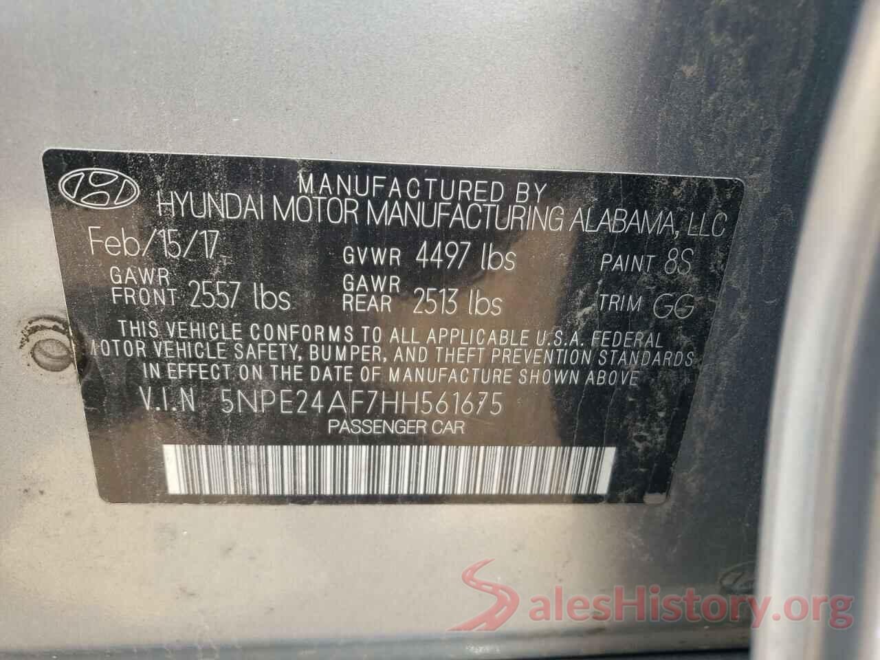 5NPE24AF7HH561675 2017 HYUNDAI SONATA