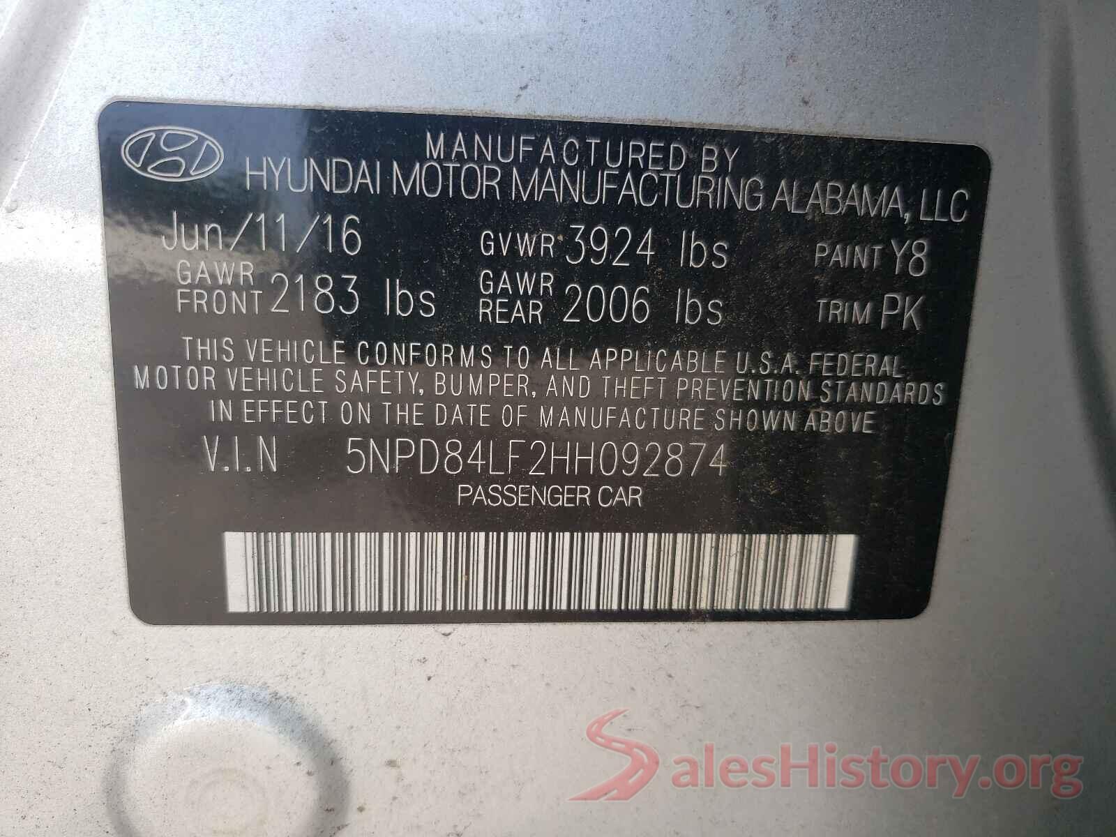 5NPD84LF2HH092874 2017 HYUNDAI ELANTRA