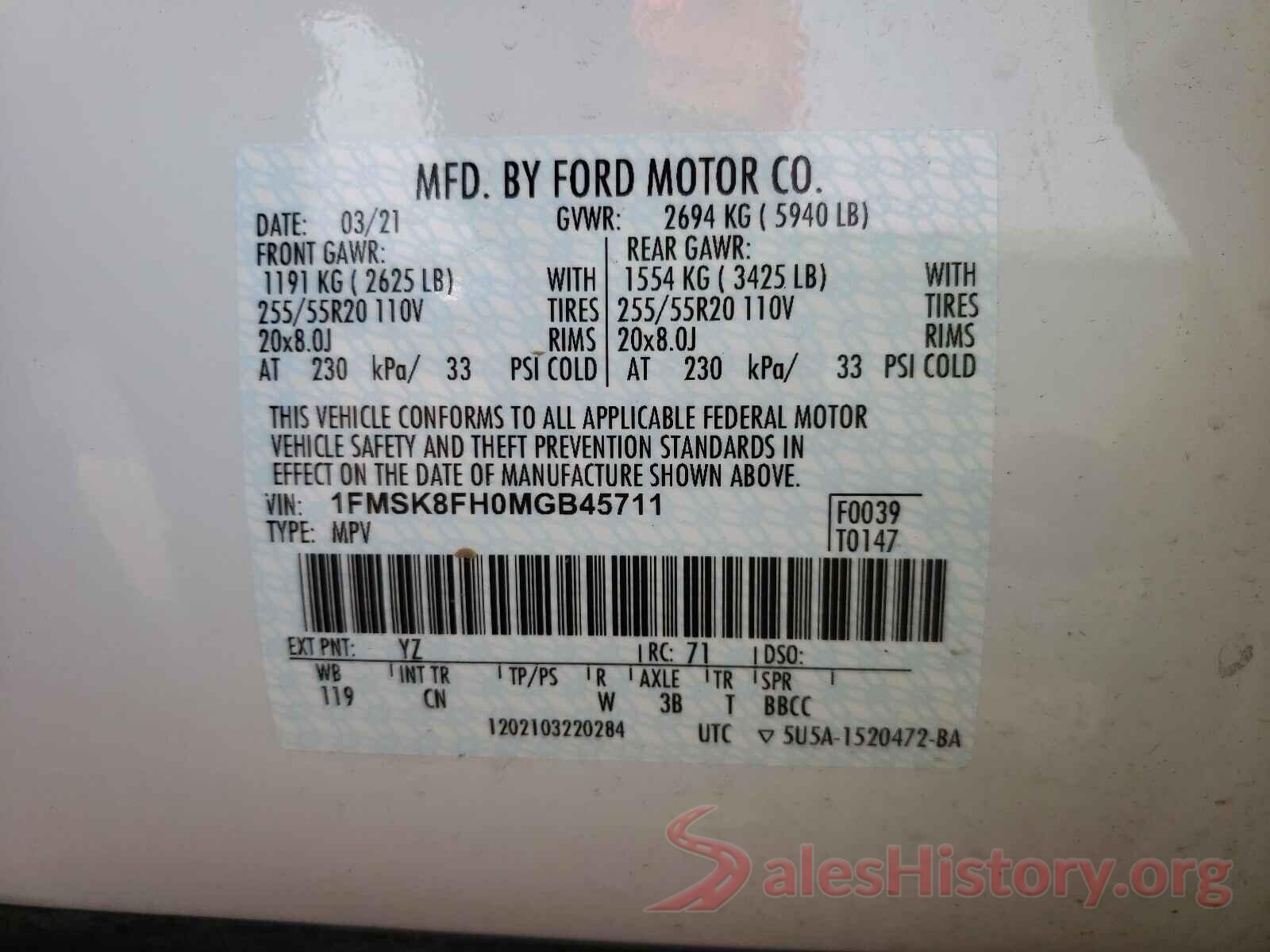 1FMSK8FH0MGB45711 2021 FORD EXPLORER