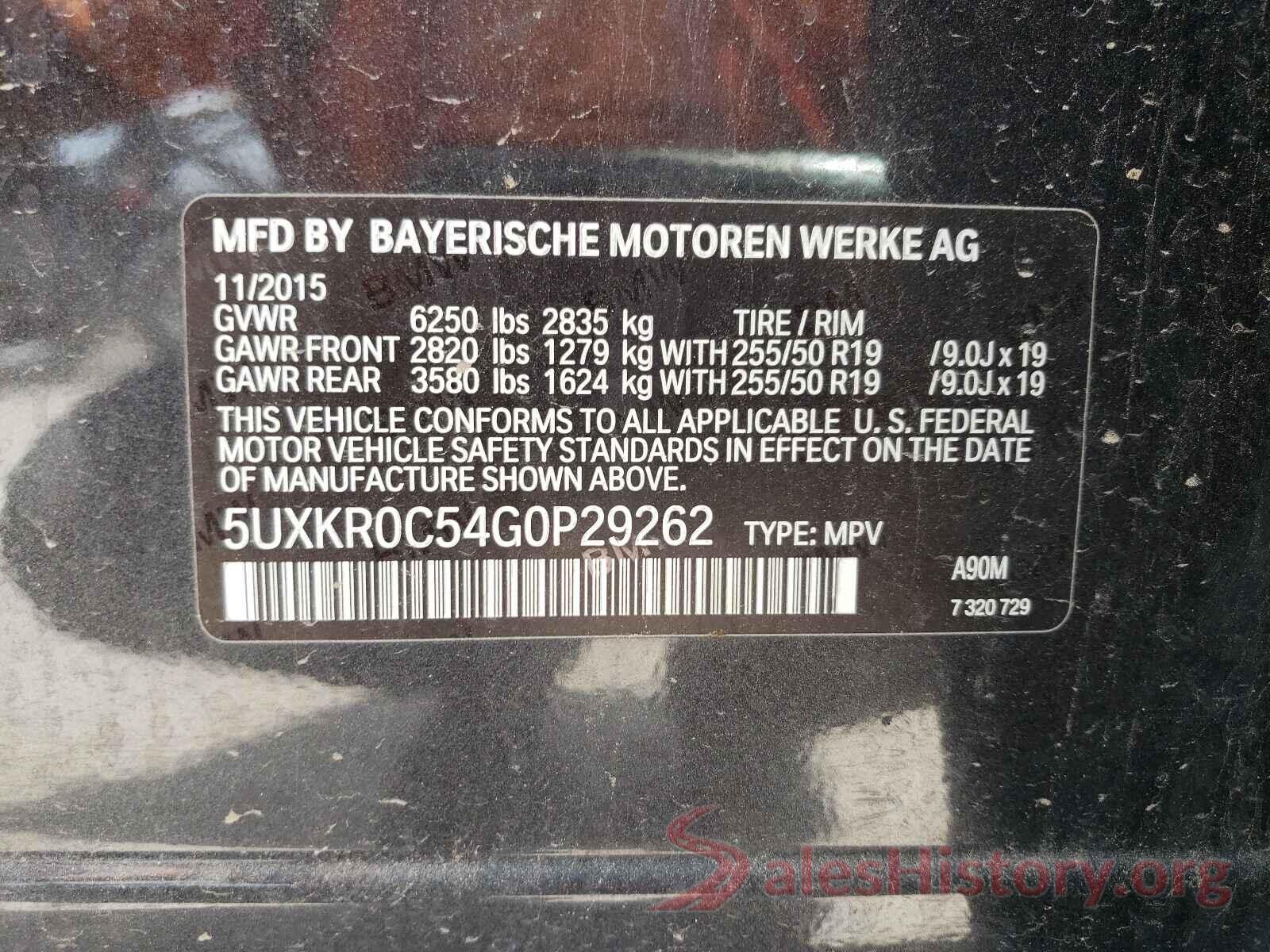 5UXKR0C54G0P29262 2016 BMW X5