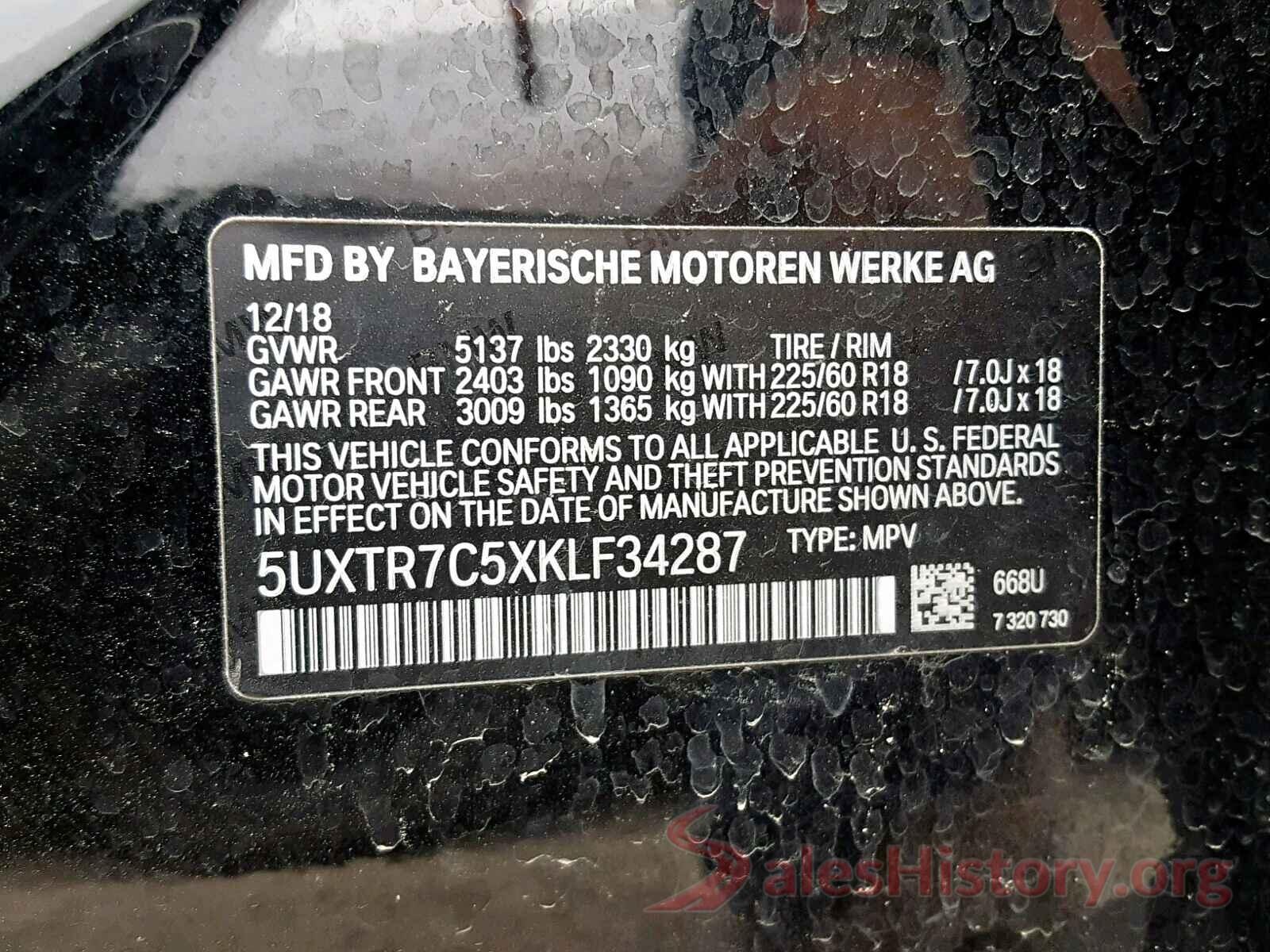 5UXTR7C5XKLF34287 2019 BMW X3