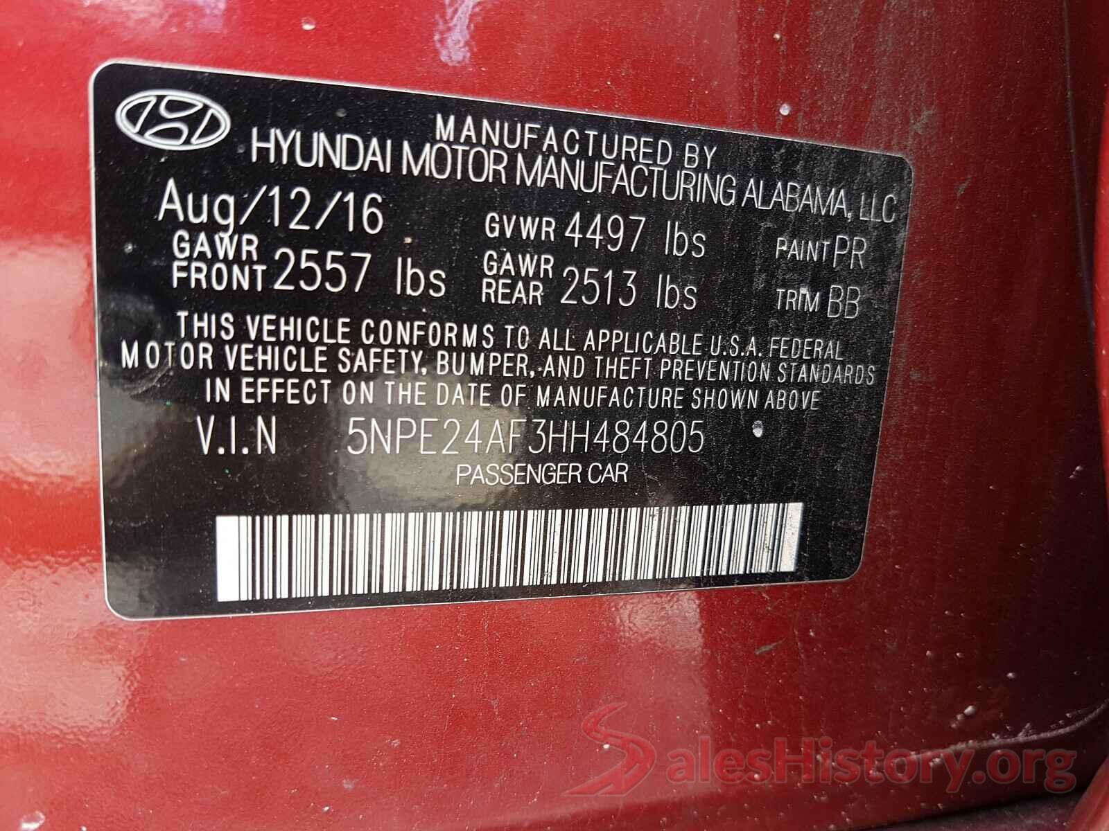 5NPE24AF3HH484805 2017 HYUNDAI SONATA