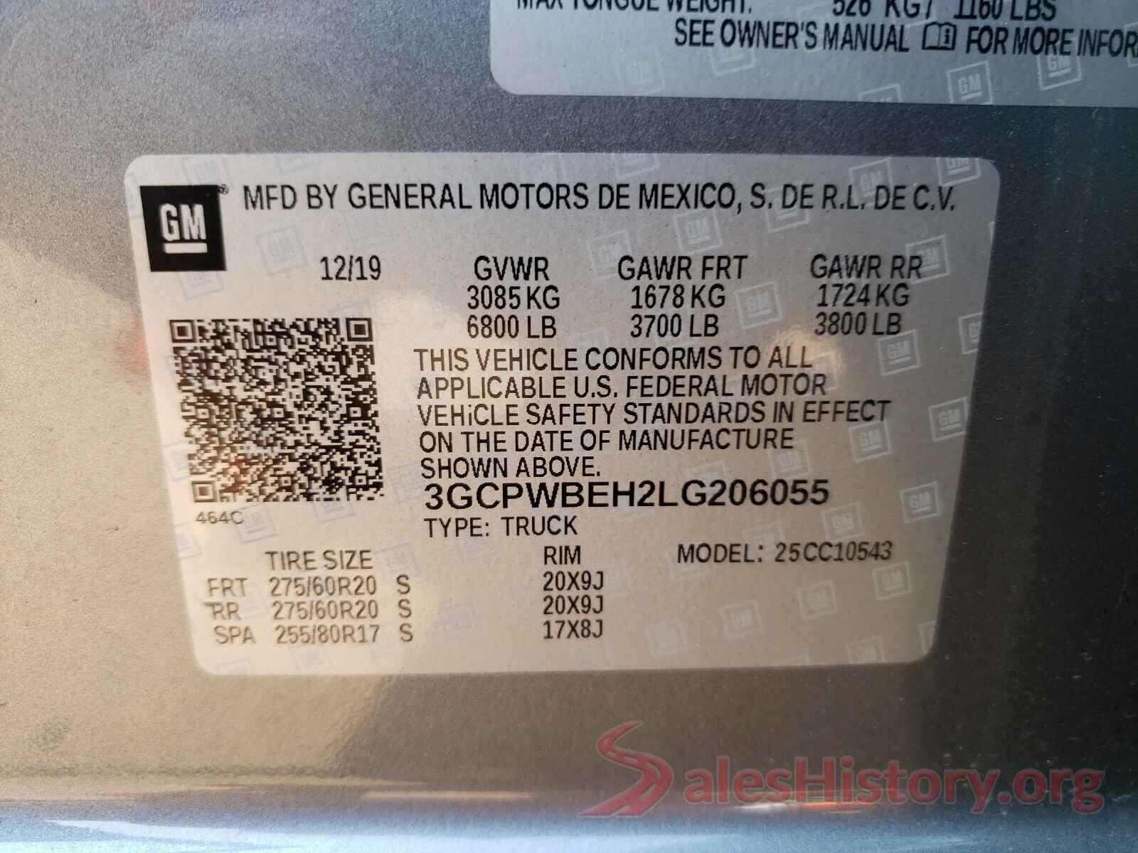 3GCPWBEH2LG206055 2020 CHEVROLET SILVERADO