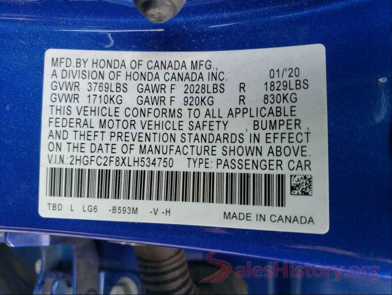 2HGFC2F8XLH534750 2020 HONDA CIVIC