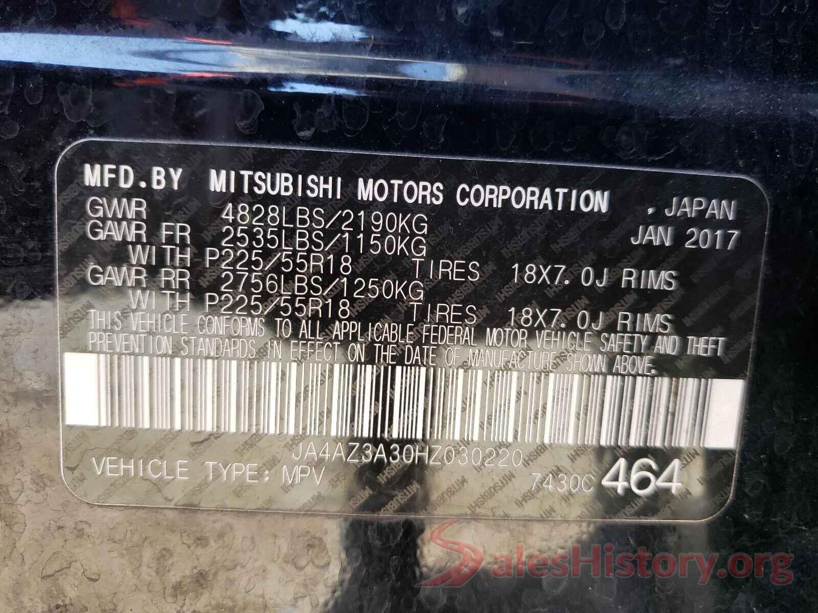 JA4AZ3A30HZ030220 2017 MITSUBISHI OUTLANDER