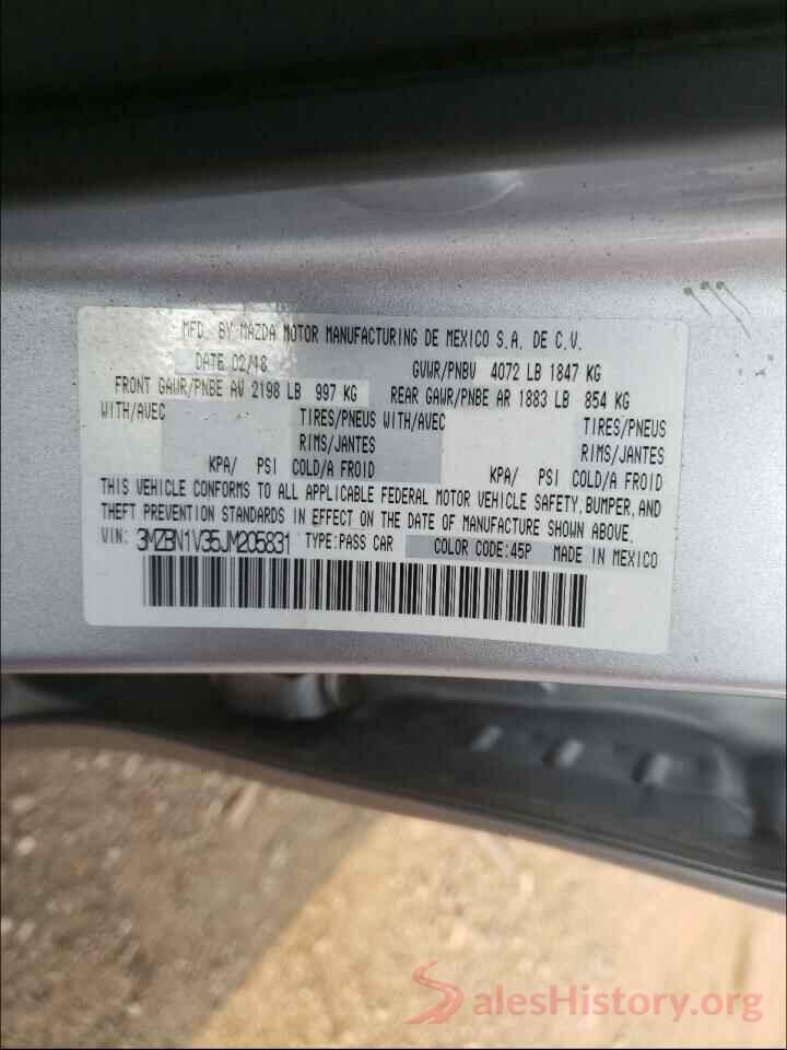 3MZBN1V35JM205831 2018 MAZDA 3