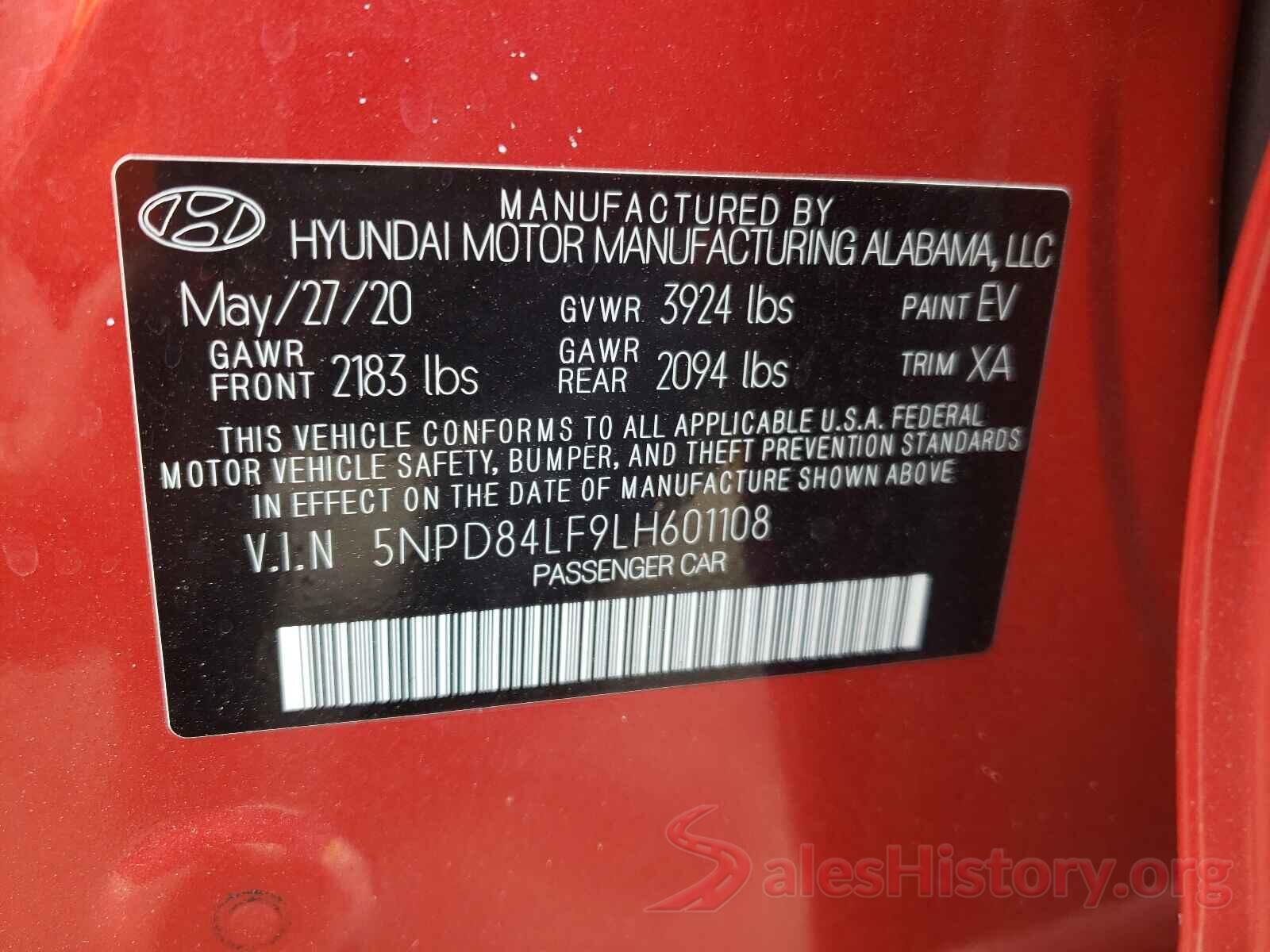 5NPD84LF9LH601108 2020 HYUNDAI ELANTRA