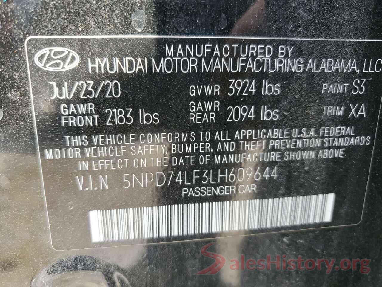 5NPD74LF3LH609644 2020 HYUNDAI ELANTRA