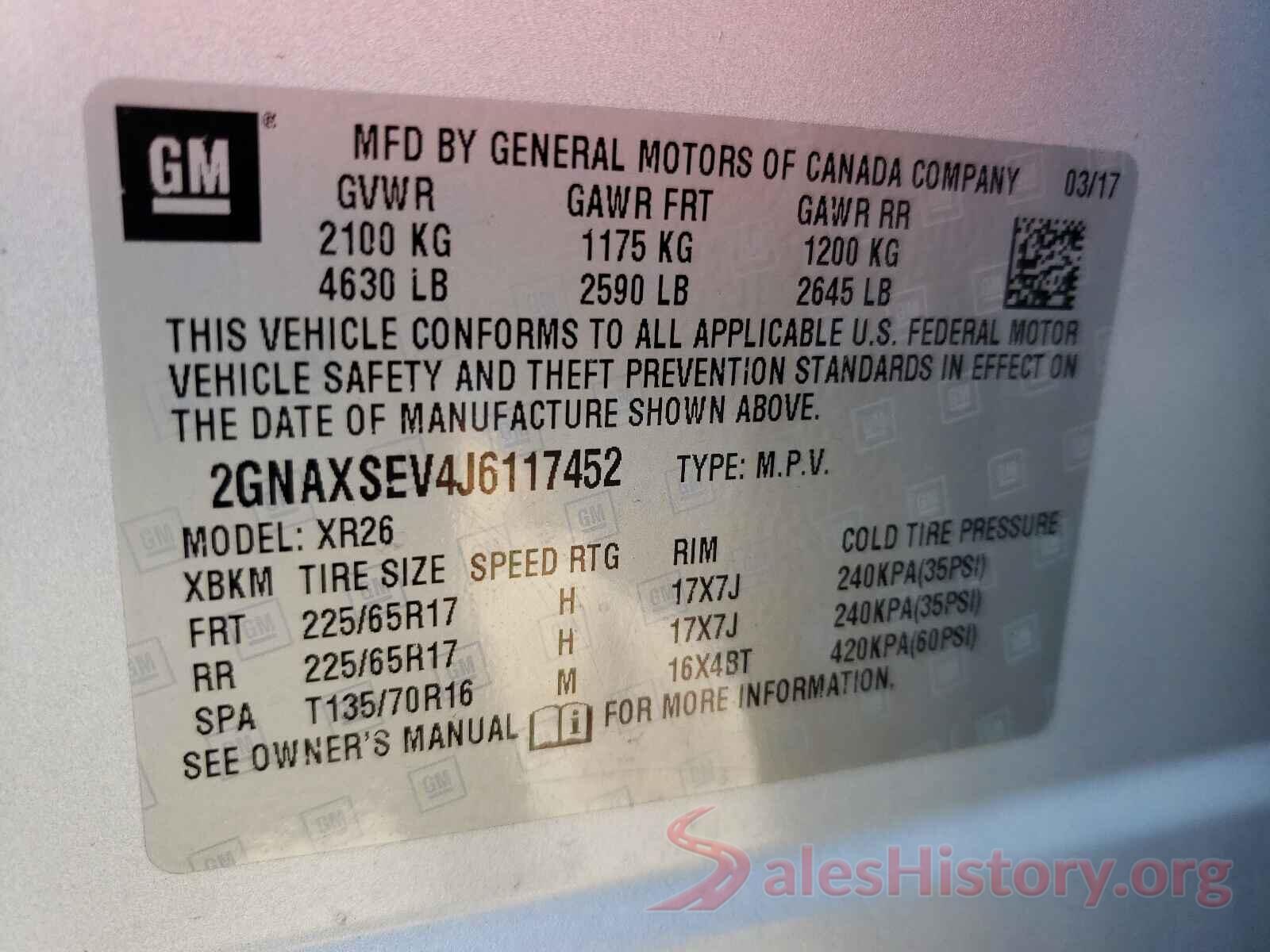 2GNAXSEV4J6117452 2018 CHEVROLET EQUINOX