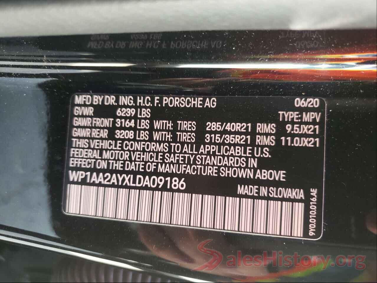 WP1AA2AYXLDA09186 2020 PORSCHE CAYENNE