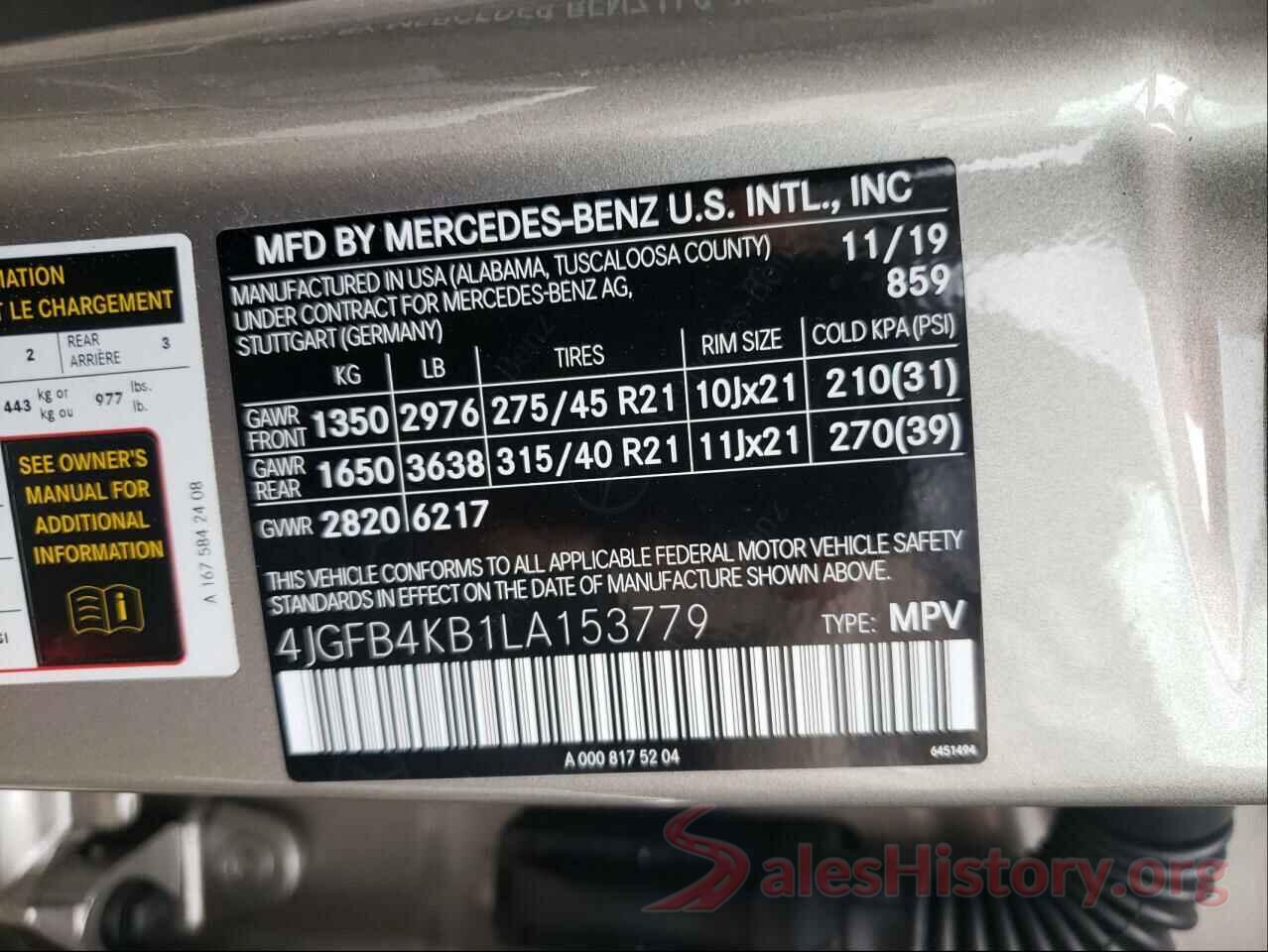 4JGFB4KB1LA153779 2020 MERCEDES-BENZ GLE-CLASS