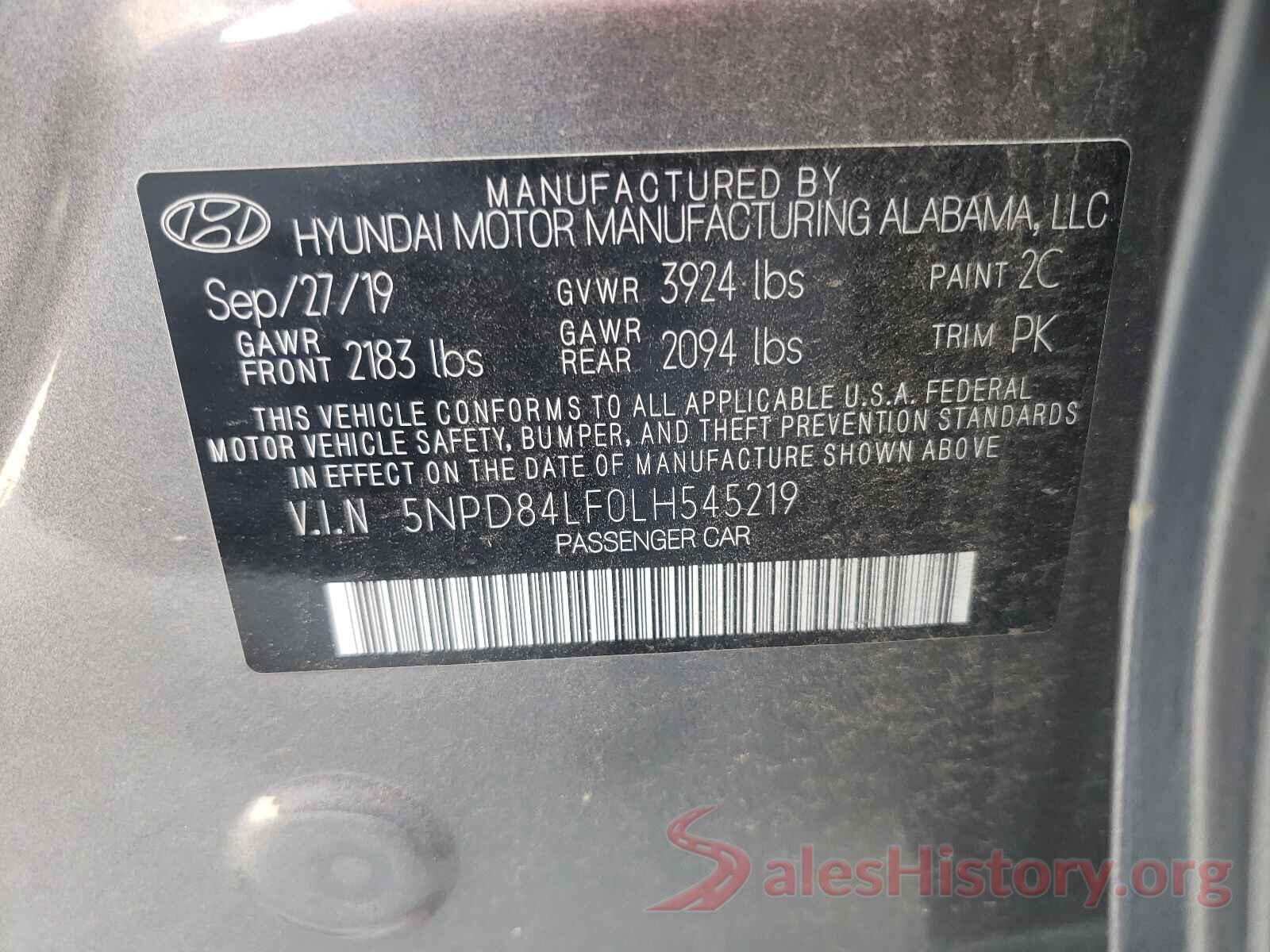 5NPD84LF0LH545219 2020 HYUNDAI ELANTRA