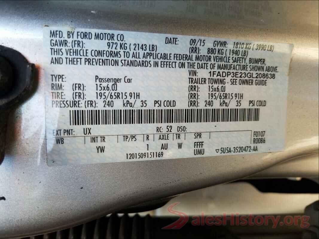 1FADP3E23GL208638 2016 FORD FOCUS