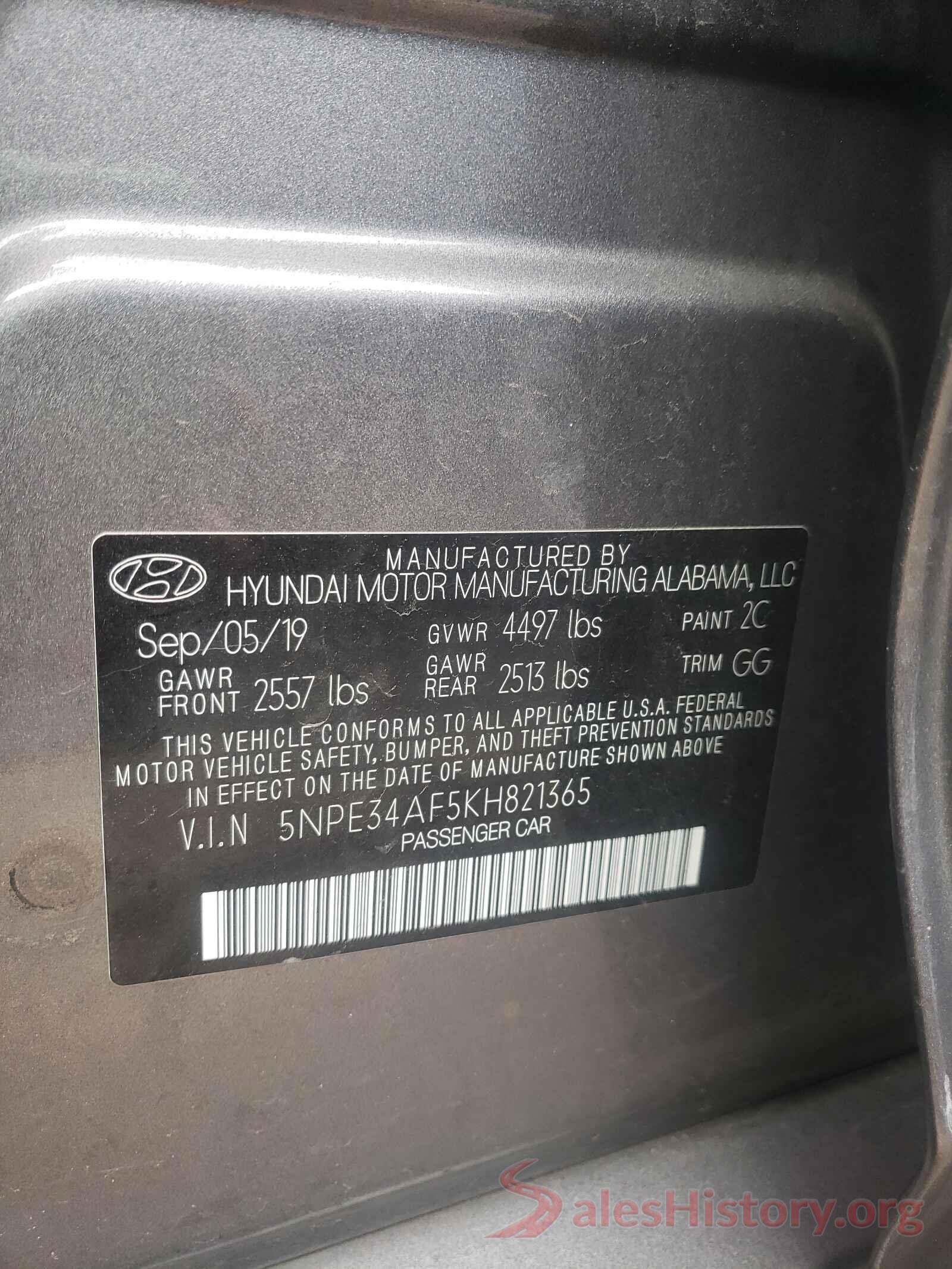 5NPE34AF5KH821365 2019 HYUNDAI SONATA