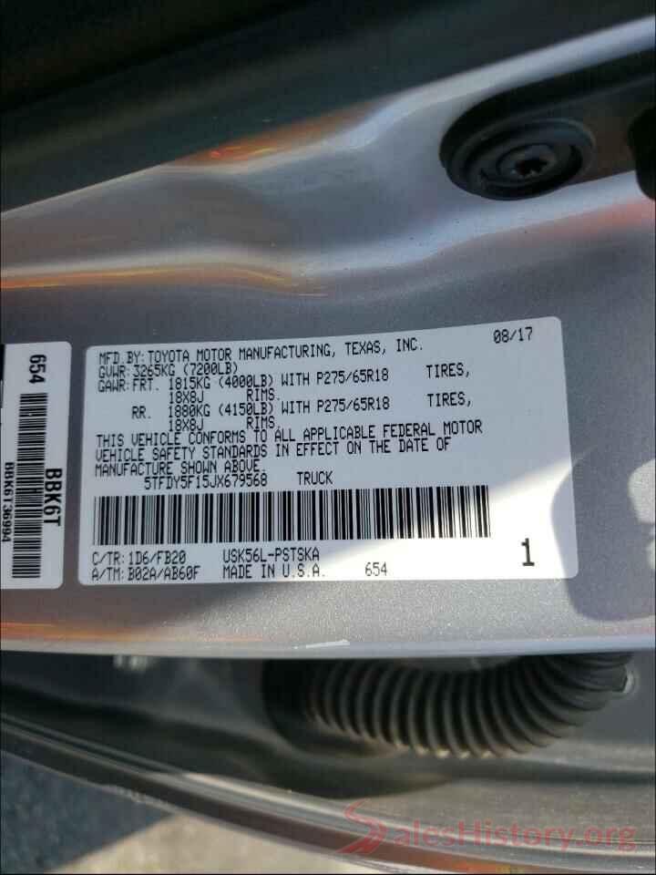 5TFDY5F15JX679568 2018 TOYOTA TUNDRA