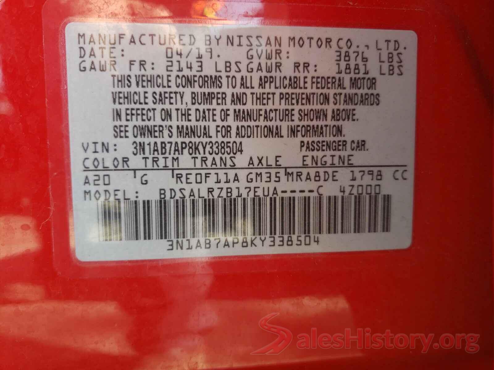 3N1AB7AP8KY338504 2019 NISSAN SENTRA