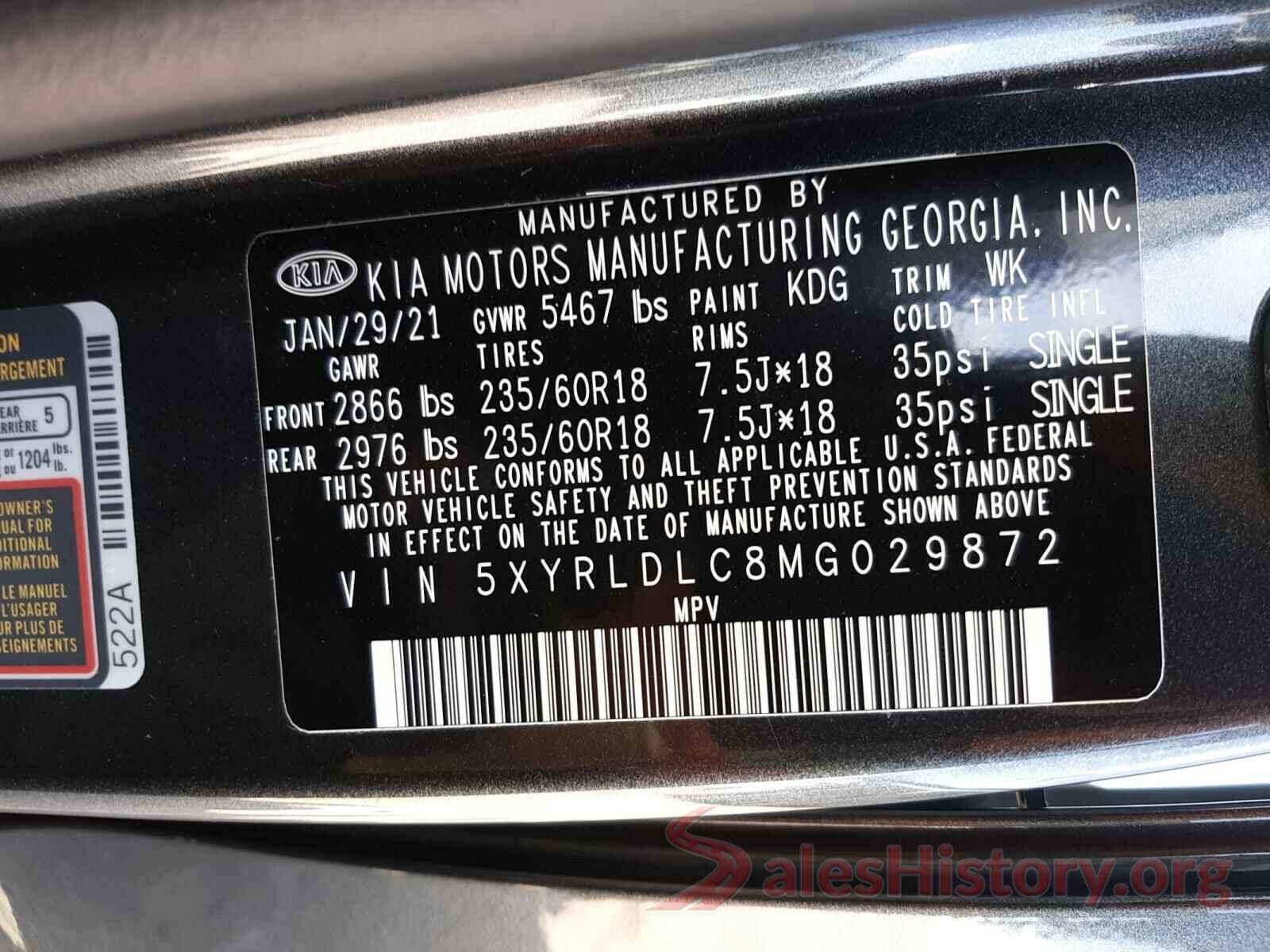 5XYRLDLC8MG029872 2021 KIA SORENTO