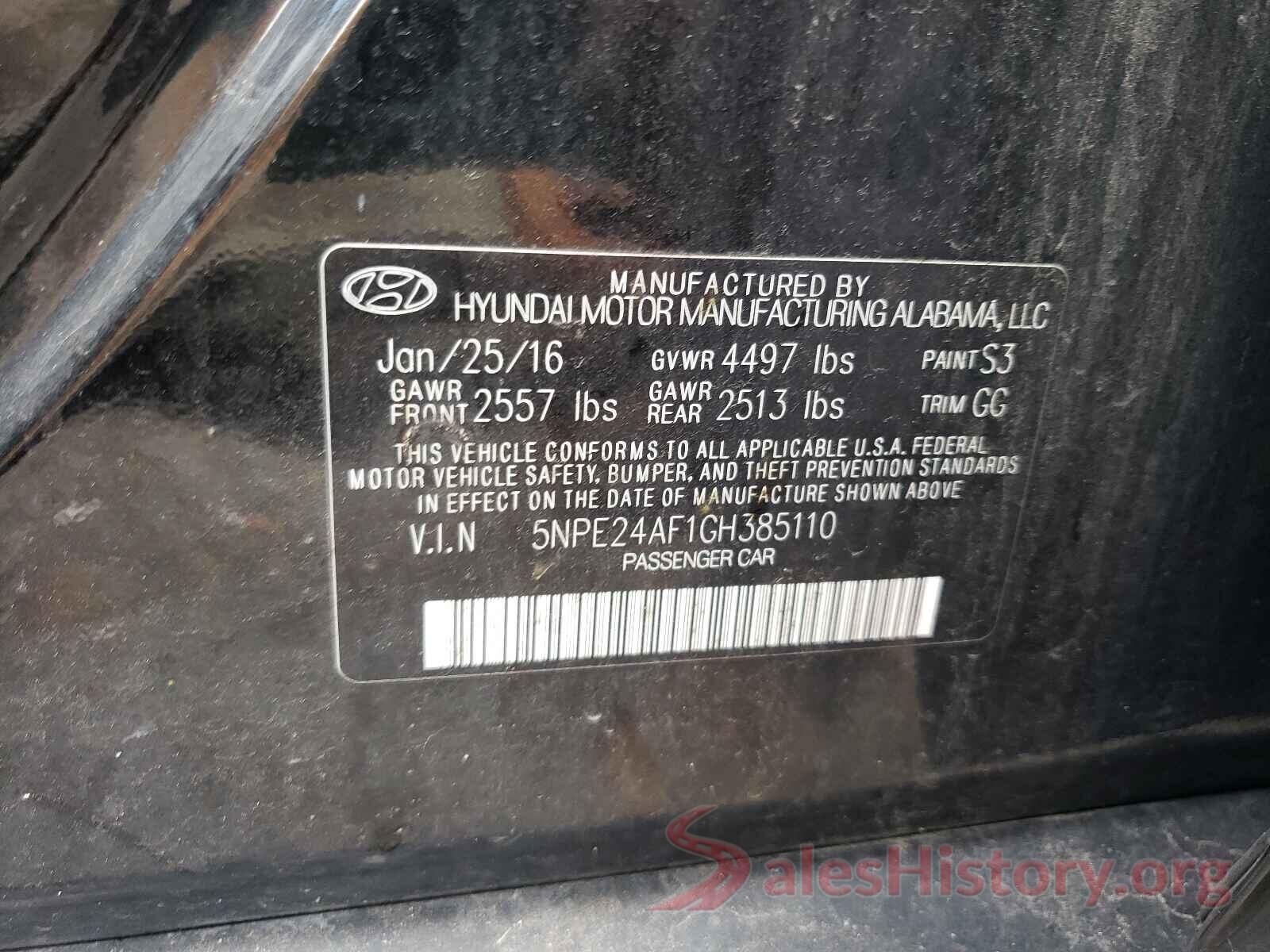 5NPE24AF1GH385110 2016 HYUNDAI SONATA