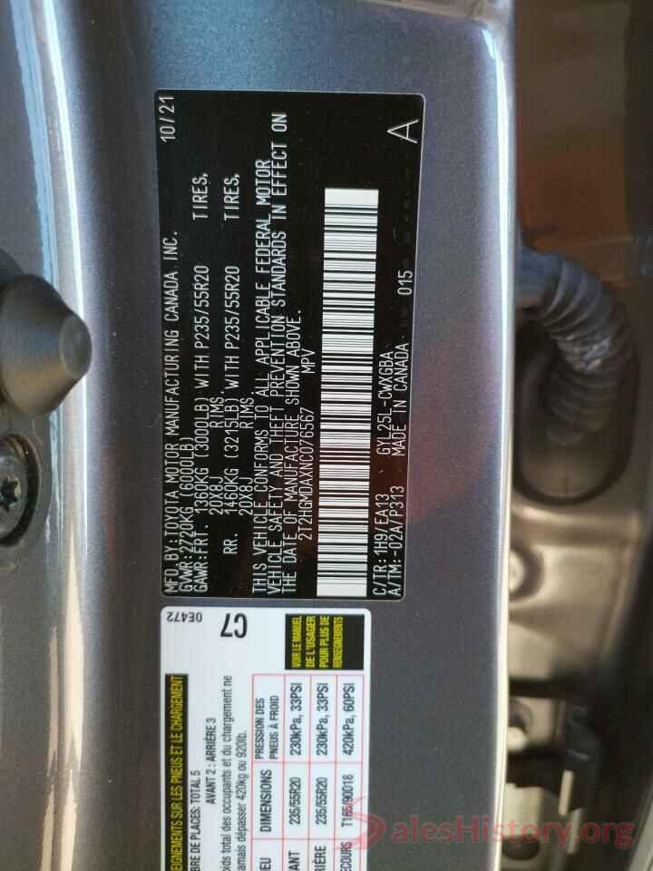 2T2HGMDAXNC076567 2022 LEXUS RX450