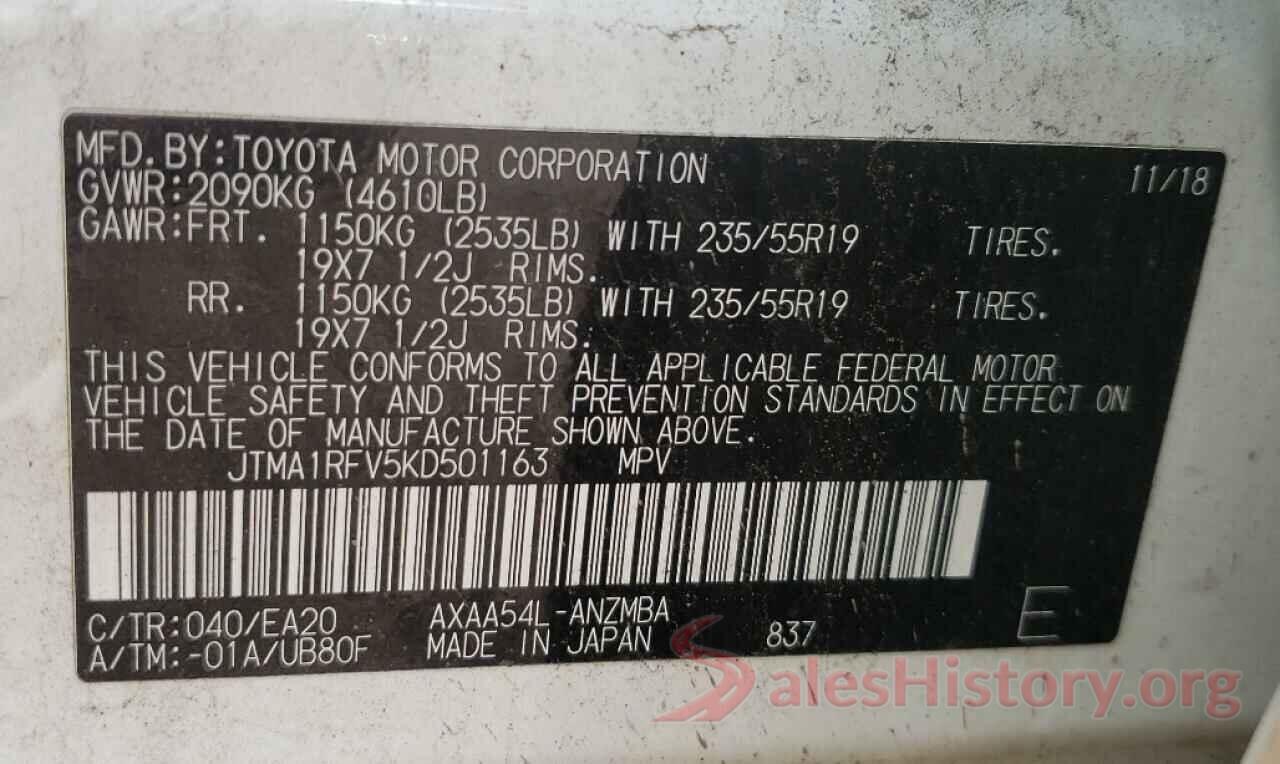 JTMA1RFV5KD501163 2019 TOYOTA RAV4