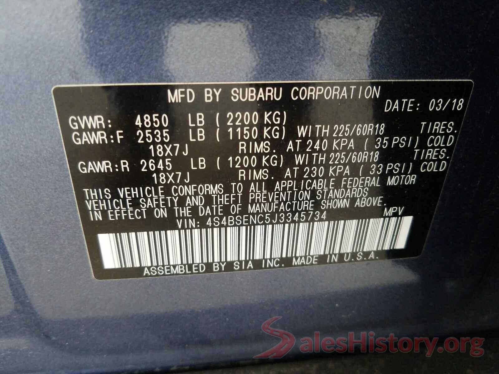 4S4BSENC5J3345734 2018 SUBARU OUTBACK