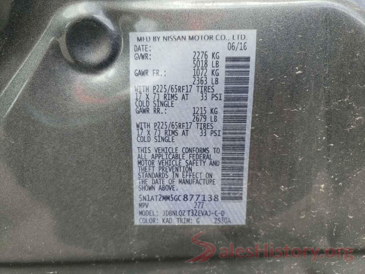 5N1AT2MM5GC877138 2016 NISSAN ROGUE