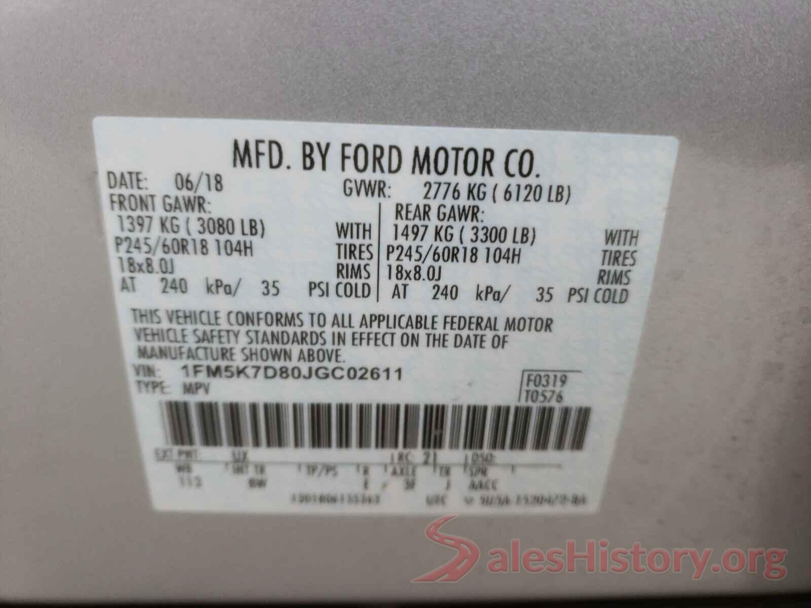 1FM5K7D80JGC02611 2018 FORD EXPLORER