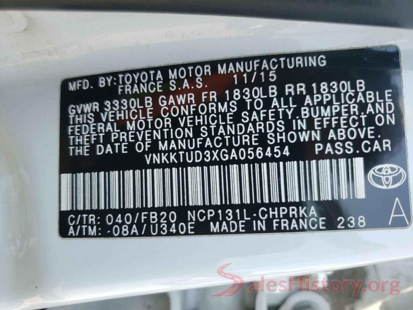 VNKKTUD3XGA056454 2016 TOYOTA YARIS