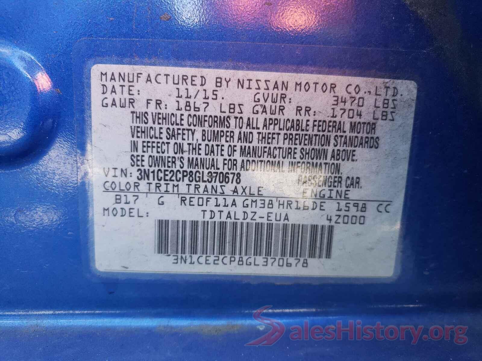 3N1CE2CP8GL370678 2016 NISSAN VERSA