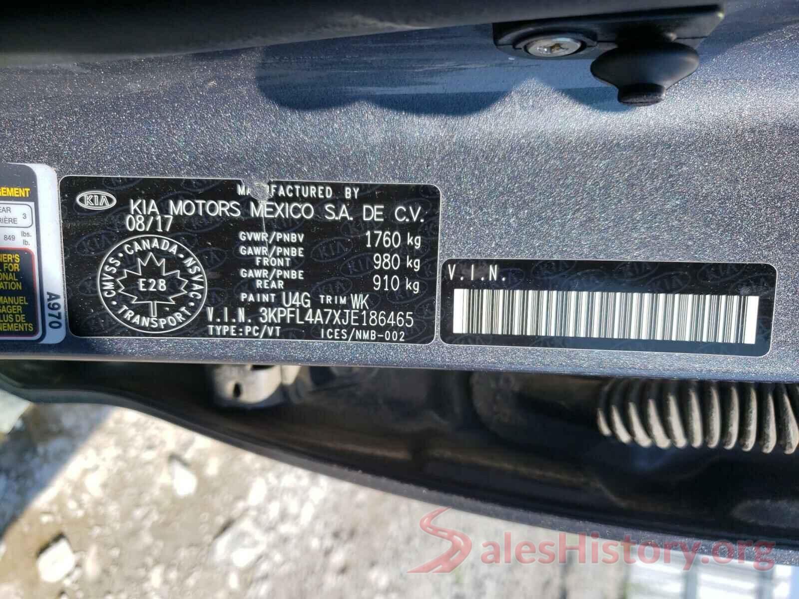 3KPFL4A7XJE186465 2018 KIA FORTE