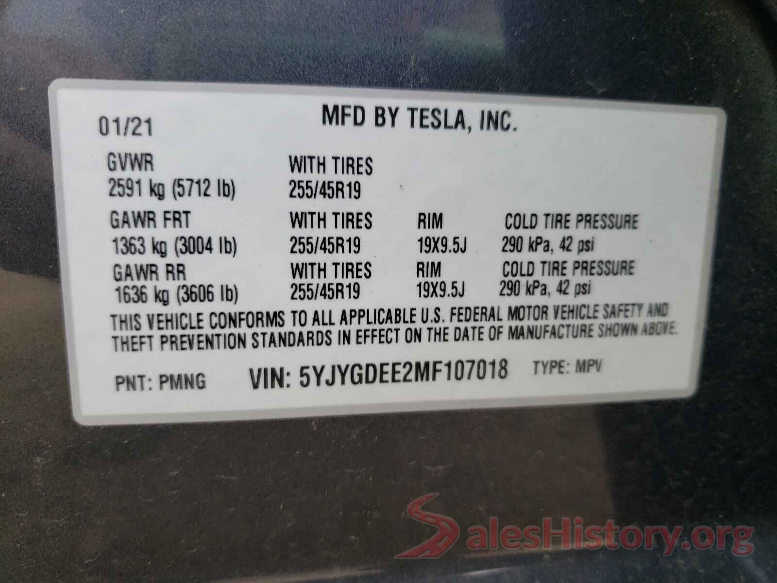 5YJYGDEE2MF107018 2021 TESLA MODEL Y