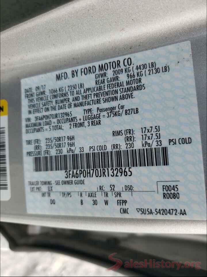 3FA6P0H70JR132965 2018 FORD FUSION