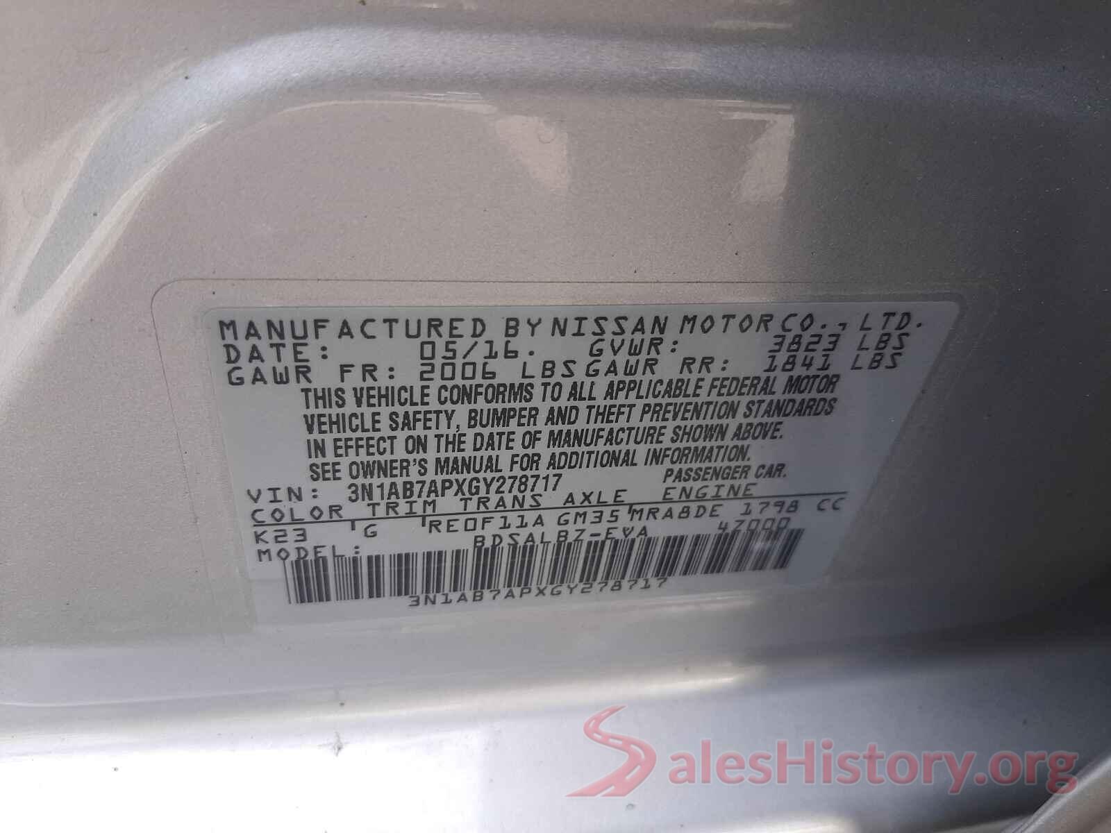 3N1AB7APXGY278717 2016 NISSAN SENTRA