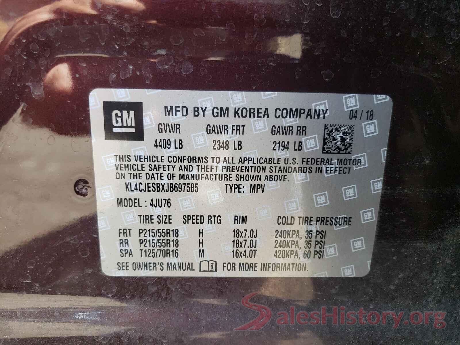 KL4CJESBXJB697585 2018 BUICK ENCORE