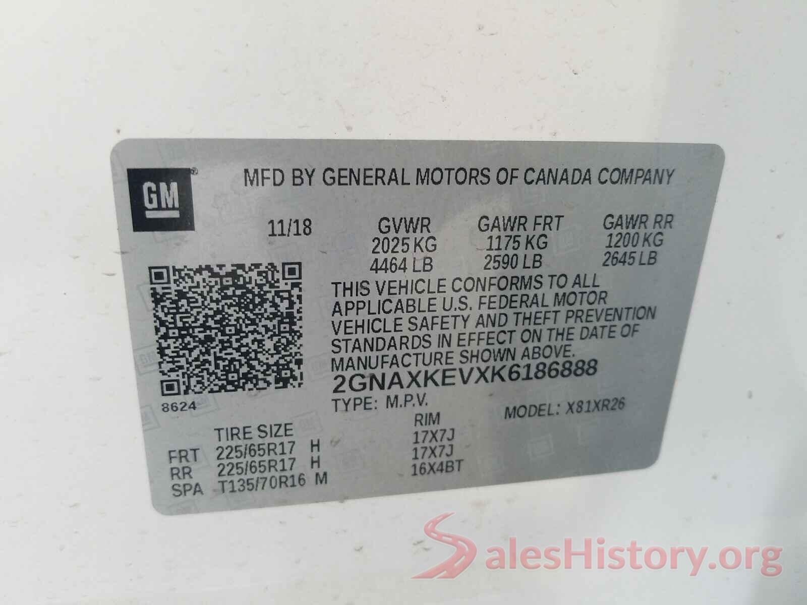 2GNAXKEVXK6186888 2019 CHEVROLET EQUINOX