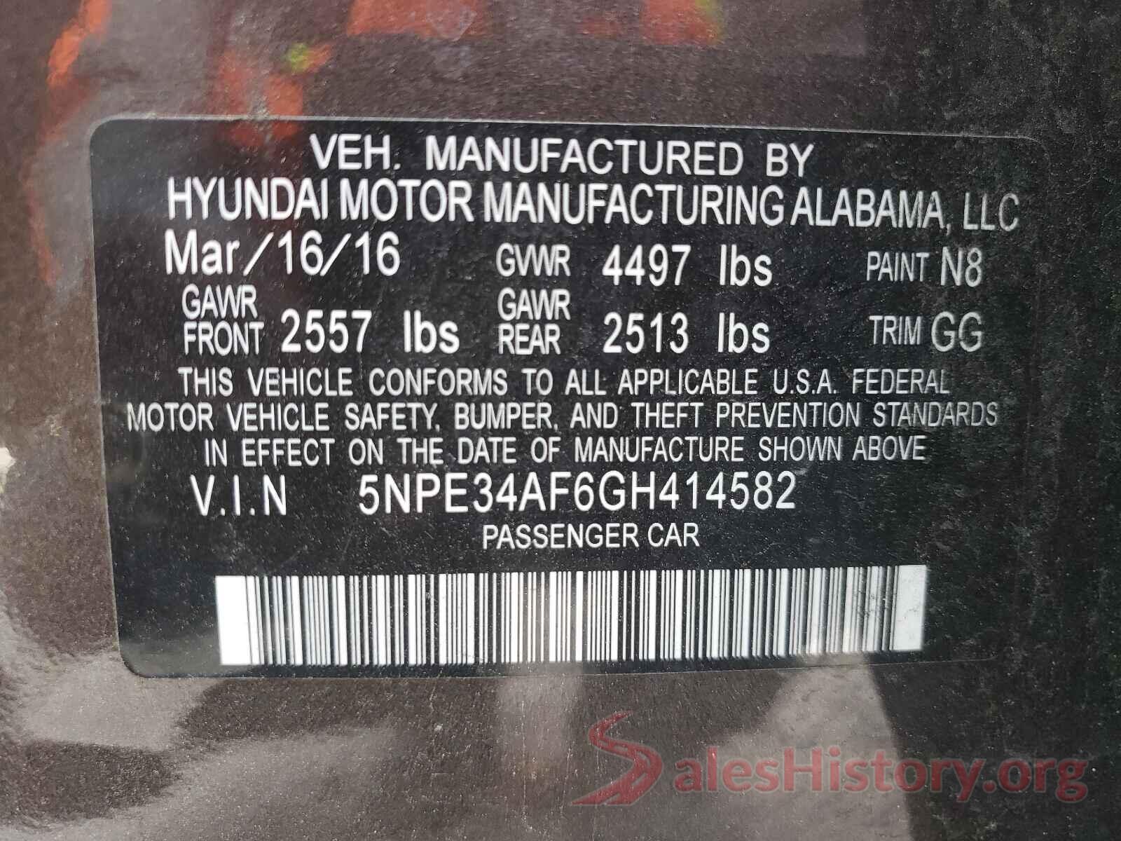 5NPE34AF6GH414582 2016 HYUNDAI SONATA